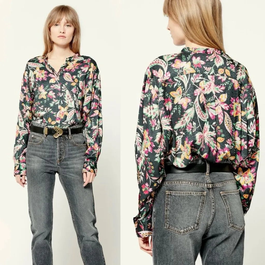 Isabel Marant Etoile Catshell Tunic Top Cotton Floral Size 42 Boho Chic Blouse - Image 6