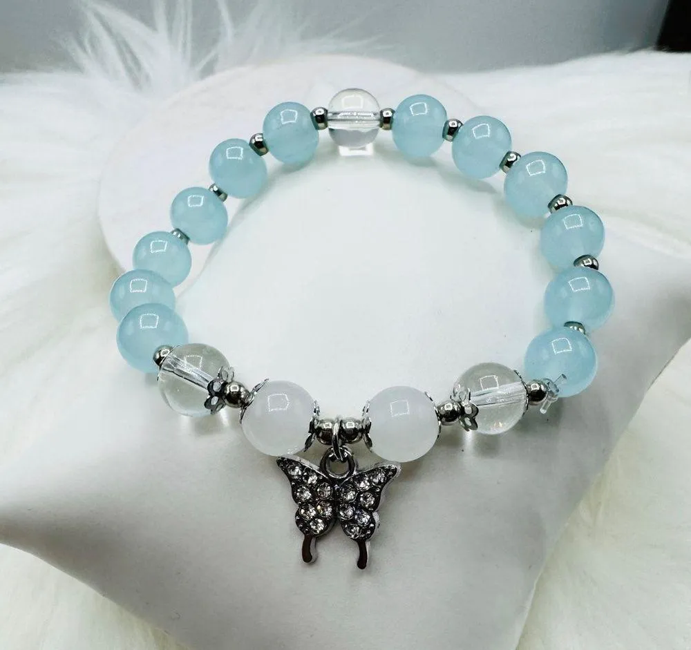 Violet & Blue Beaded w/ Sparkly Butterfly Charm Bracelet Bundle - Image 5