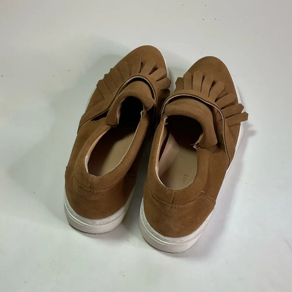 Anthropologie Suede Fringe Slip On Loafers Size 38 - Image 3