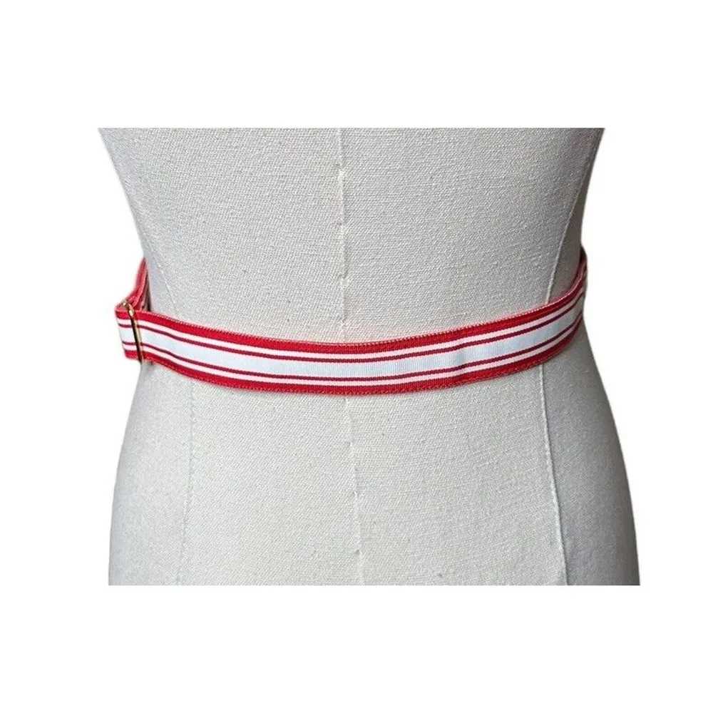 Vintage Anne Klein Studio NYC Gold Lion Buckle Womens Belt Red White 1976 - Image 4