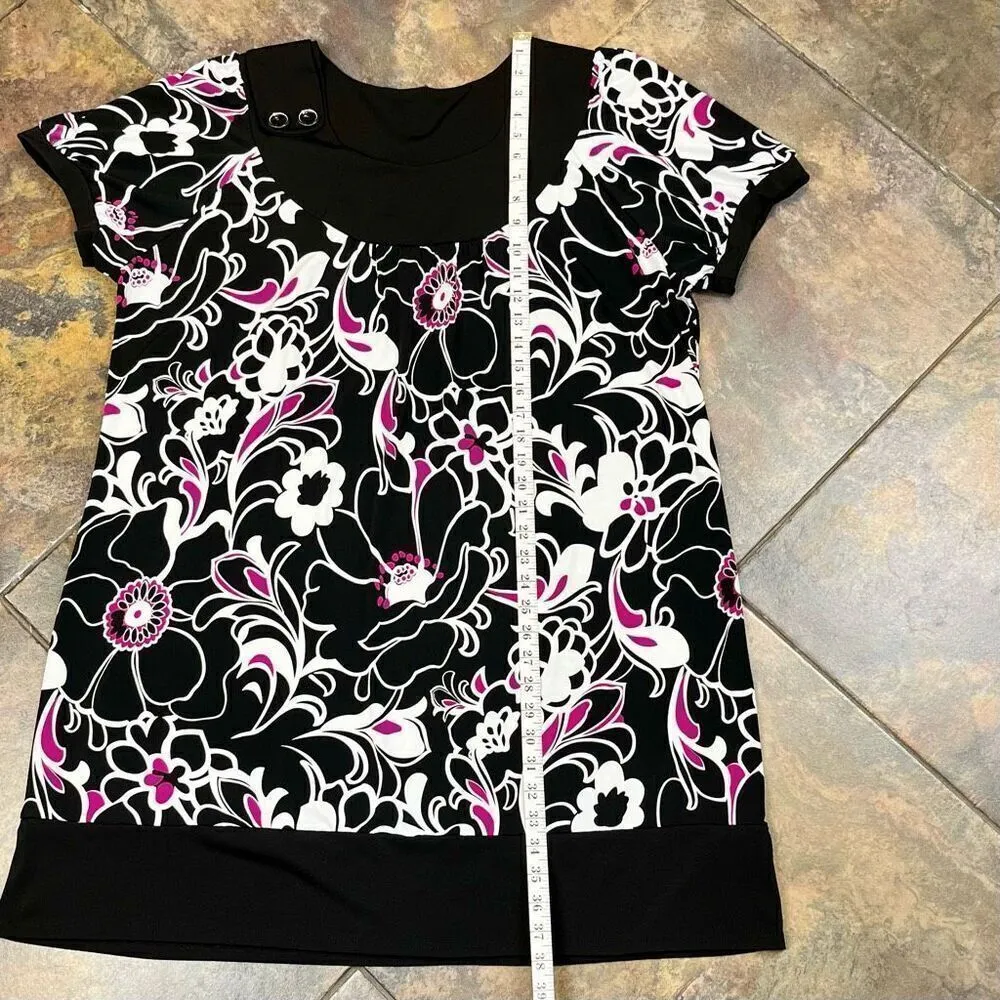 Women’s Floral Crewneck With Buttons Mini Dress Pink Size 3X - Image 7