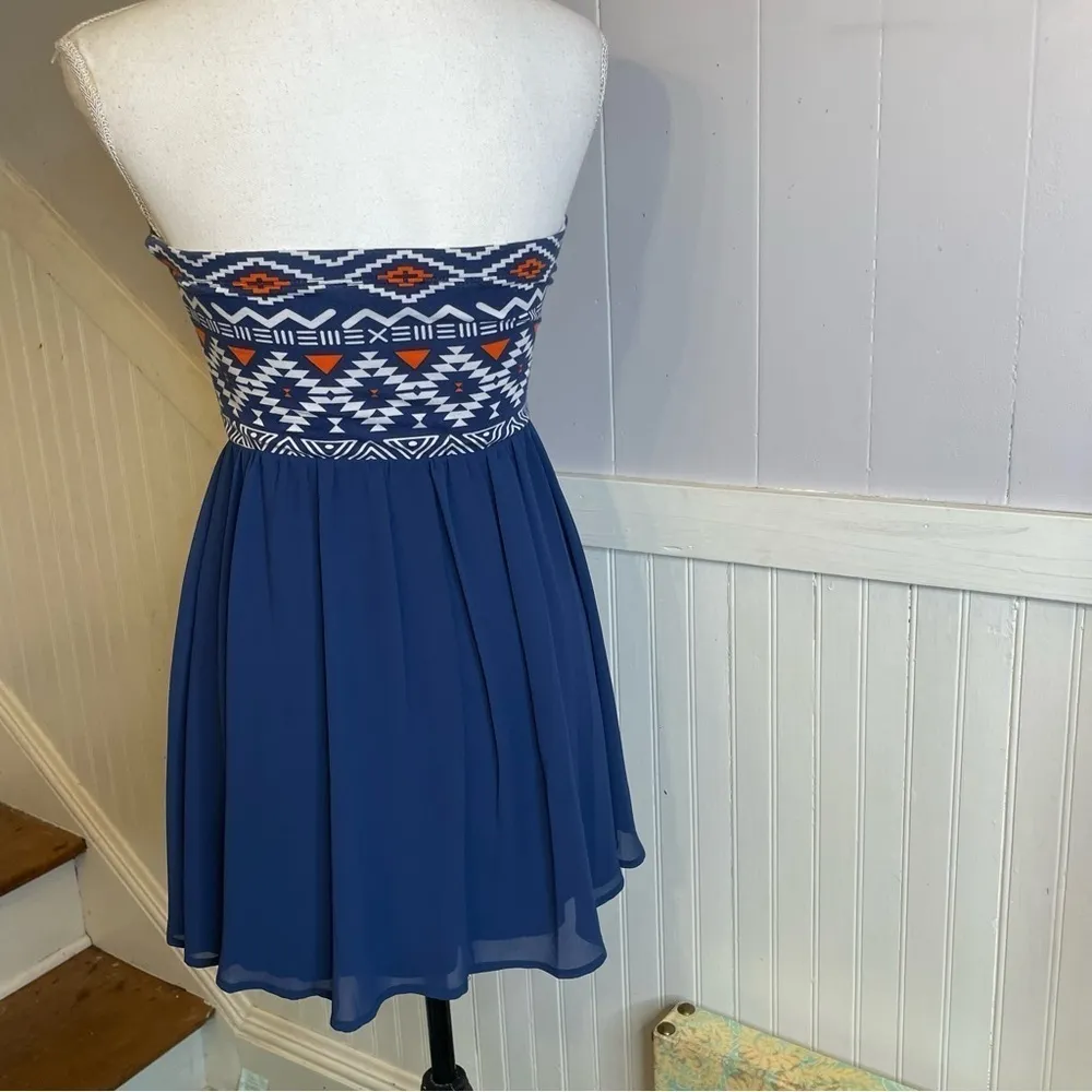 Sequin Hearts Strapless Boho Aztec Mini Dress | Festival Western Vibes Sz S - Image 5