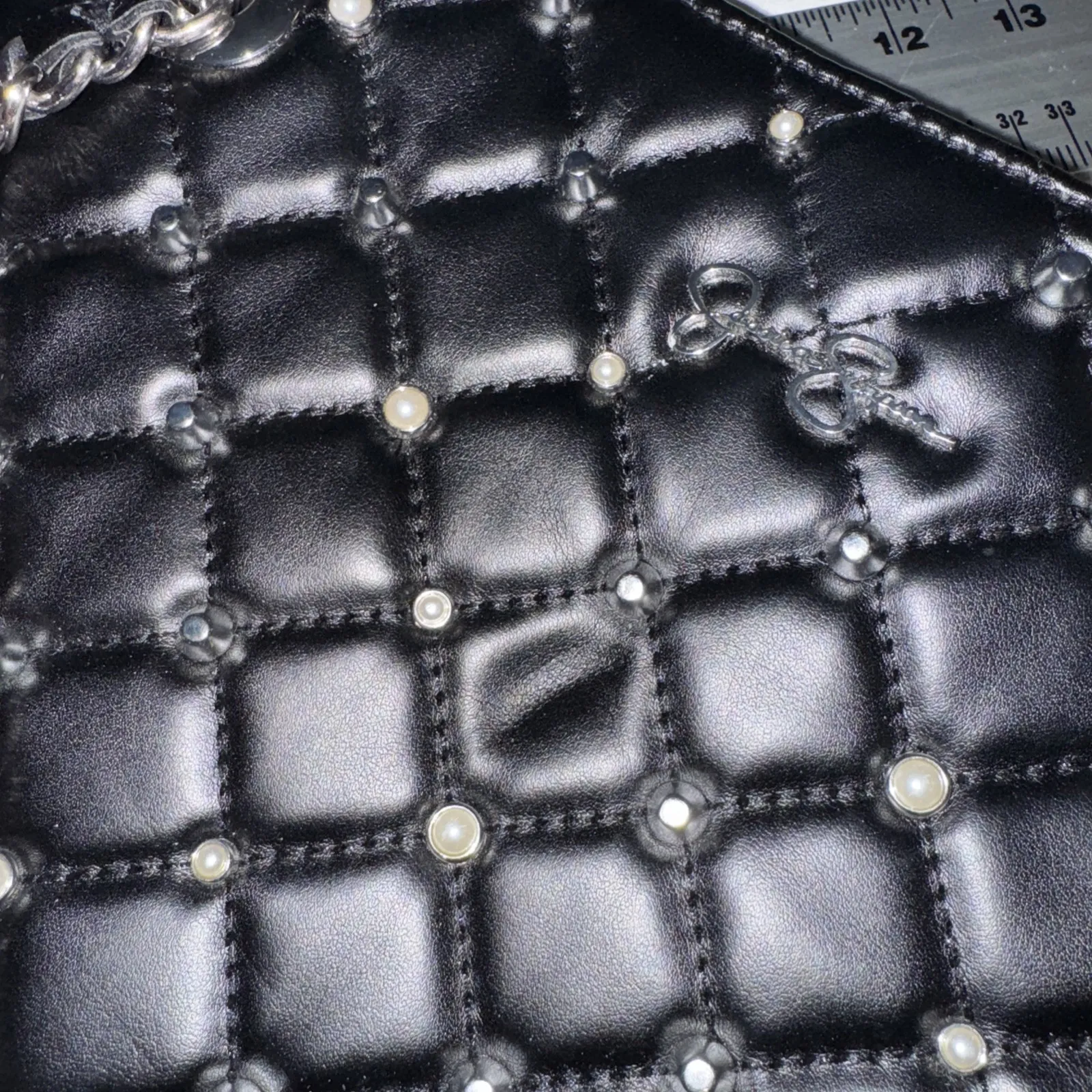 Jessica Simpson Women's Black Tote Shoulder Bag - 18" W x 13" H Purse Pearl Stud - Image 10