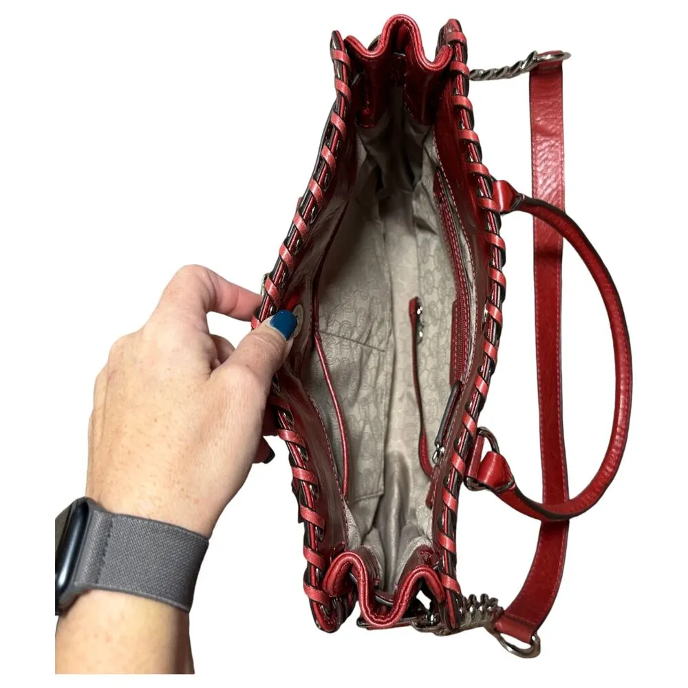 Michael Kors Hamilton Whipstitch Grommet Diamond Quilted Tote Shoulder Bag Red - Image 4