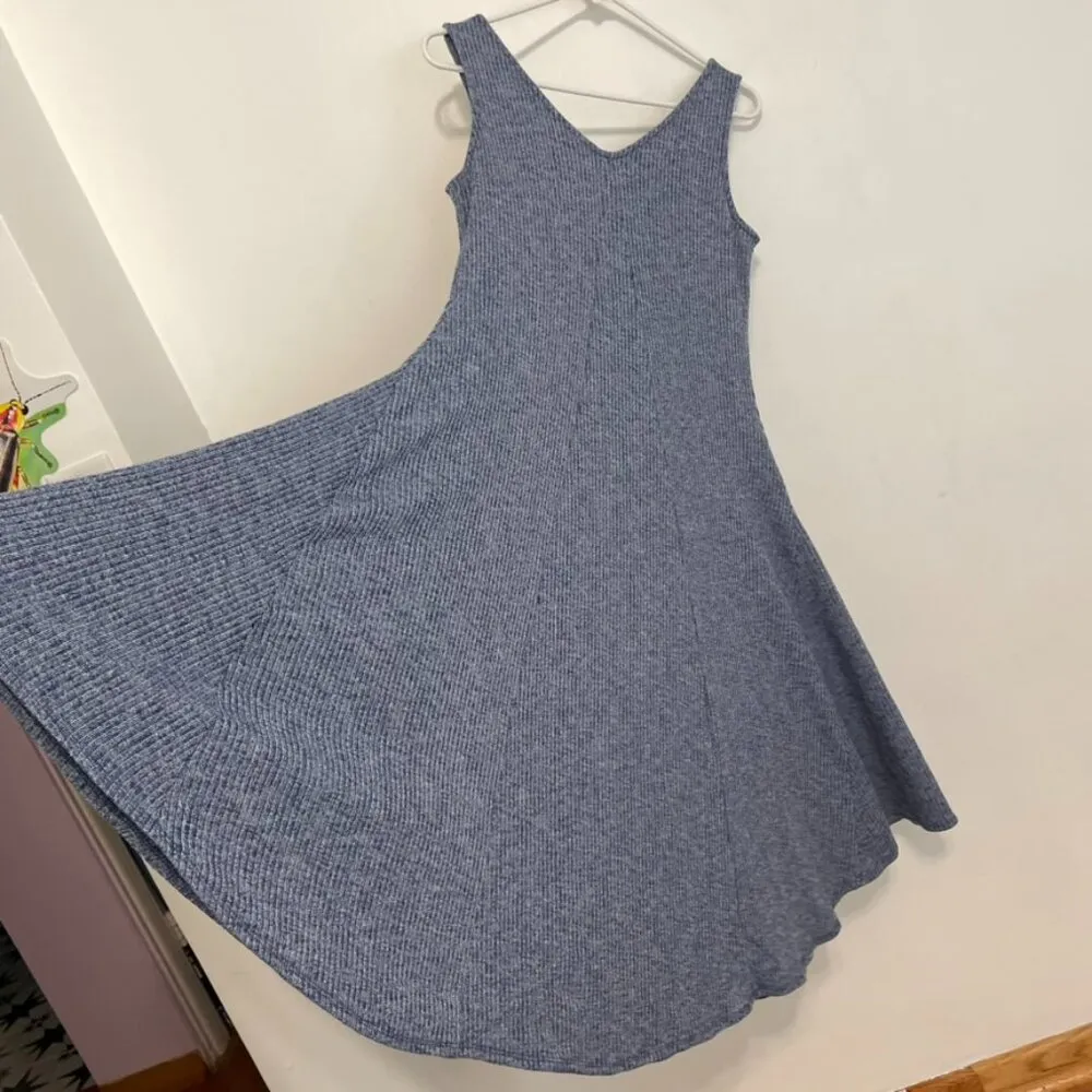 GAP Ribbed Softspun Sleeveless Midi Dress Navy Blue White Marled Ribbed V-Neck S - Image 13