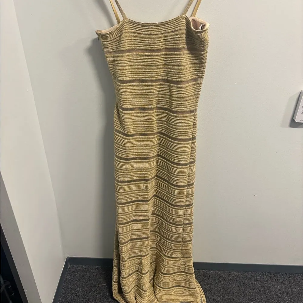 Herve Leger Gold Striped Mermaid Gown Dress - Image 3