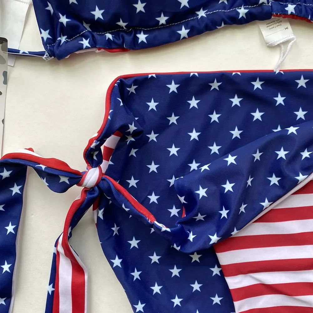 NWT stars & stripes reversible padded string bikini, size large - Image 6