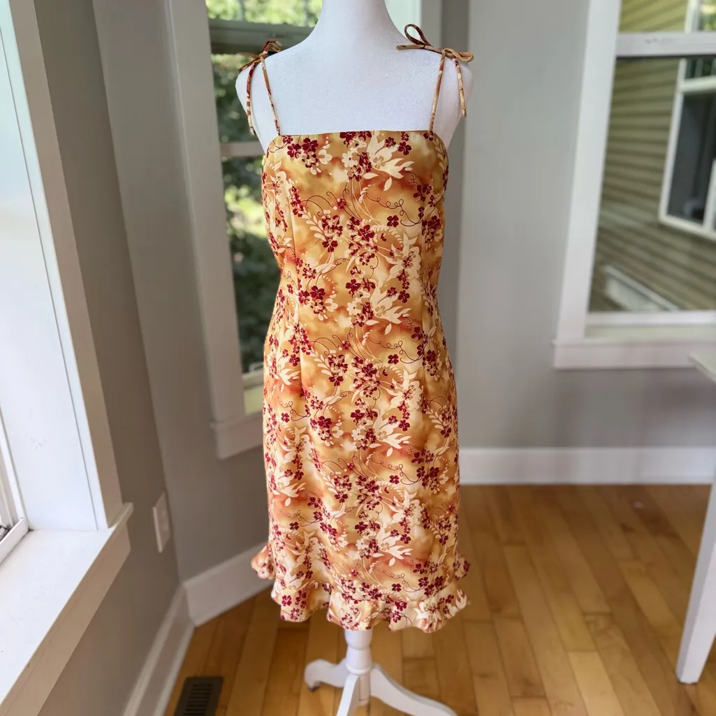 Vintage 90s Joule Orange Red Tie Strap Ruffle Bottom Slip Dress Size Large - Image 11