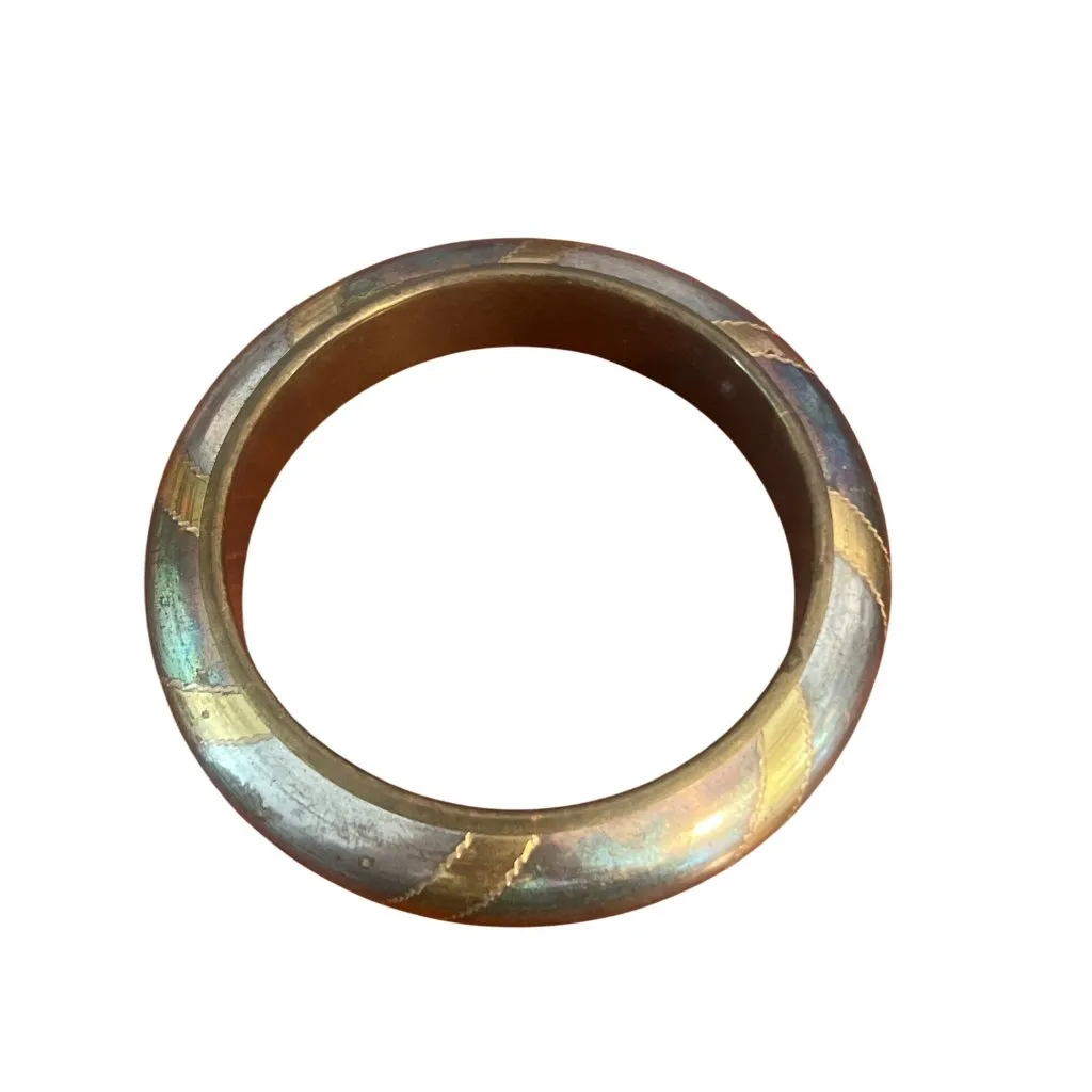 Vintage Carol for Eva Graham Brass Bangle Bracelet 2 Tone India Estate 8" - Image 3