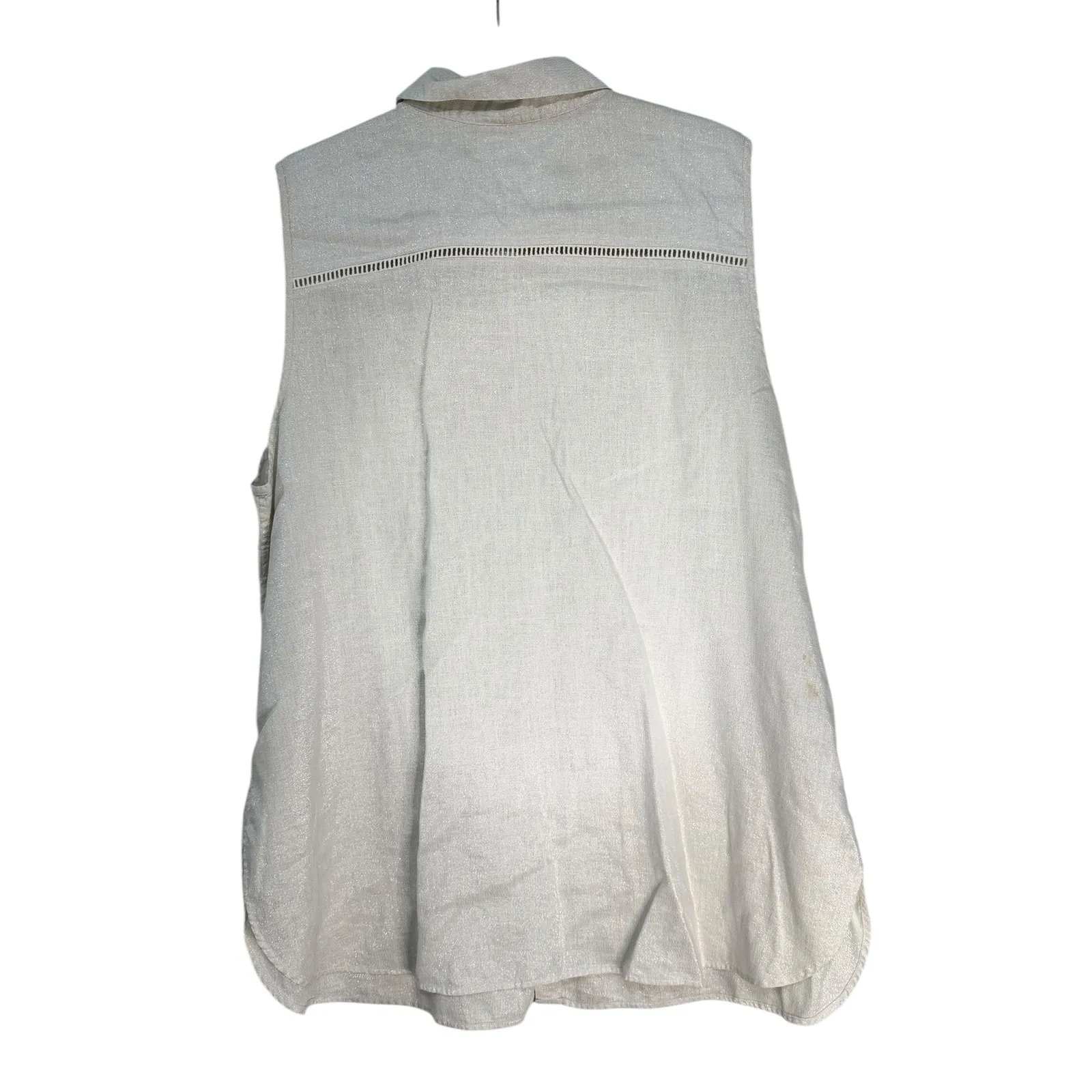 CHICOS Silver Metallic Linen Blend Sleeveless Collared Button Up Top 4 20 22 - Image 14