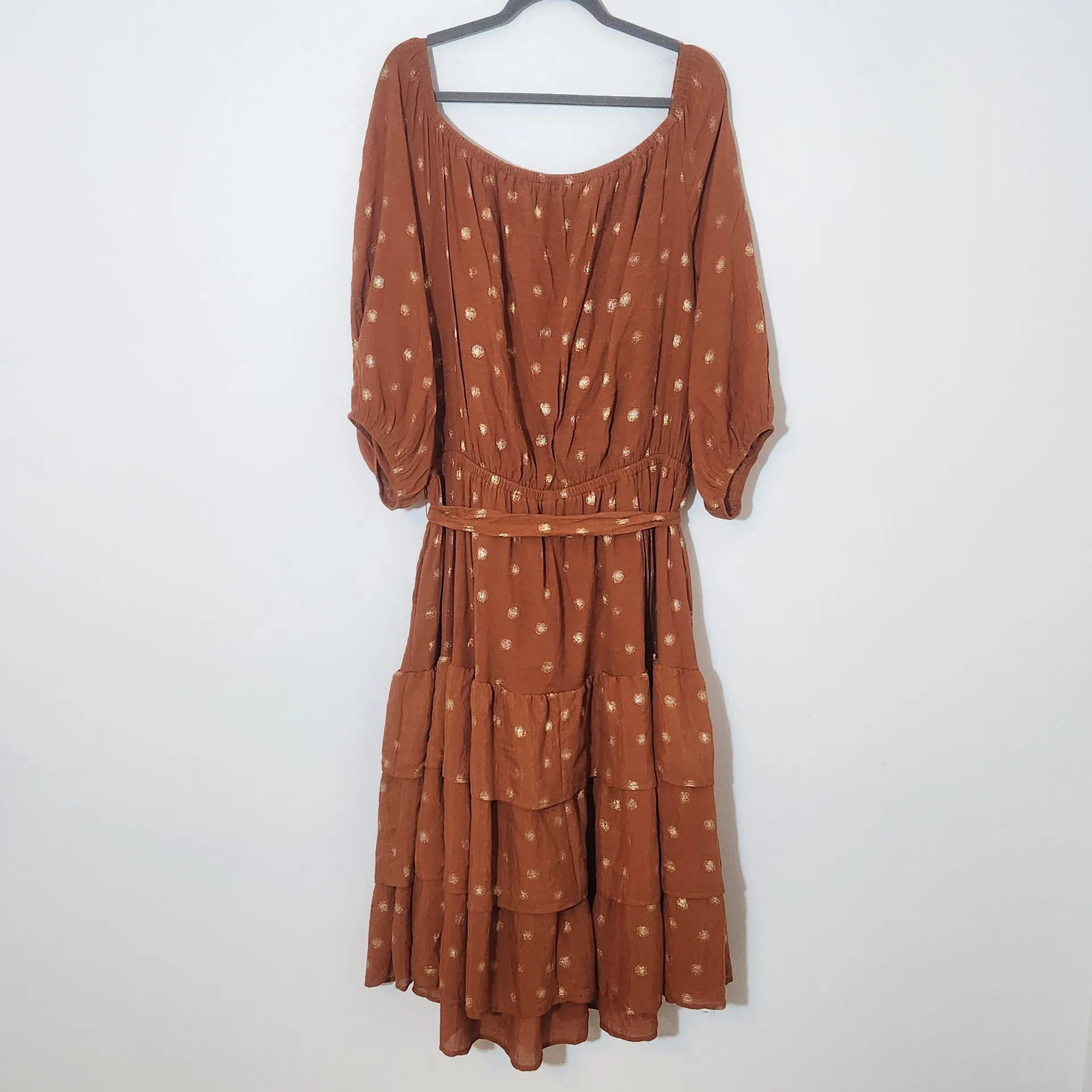 Ashley Stewart Brown Boho Midi Dress with Metallic Gold Detail Size 26/28W - Image 6