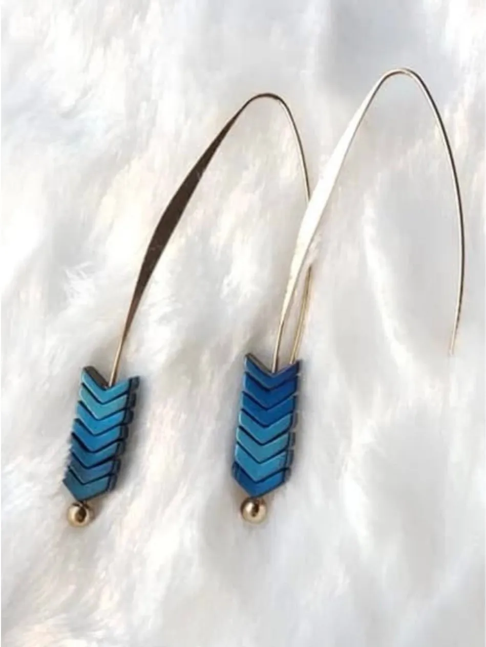 Chevron Sliding Blue Stone Earrings - Image 2