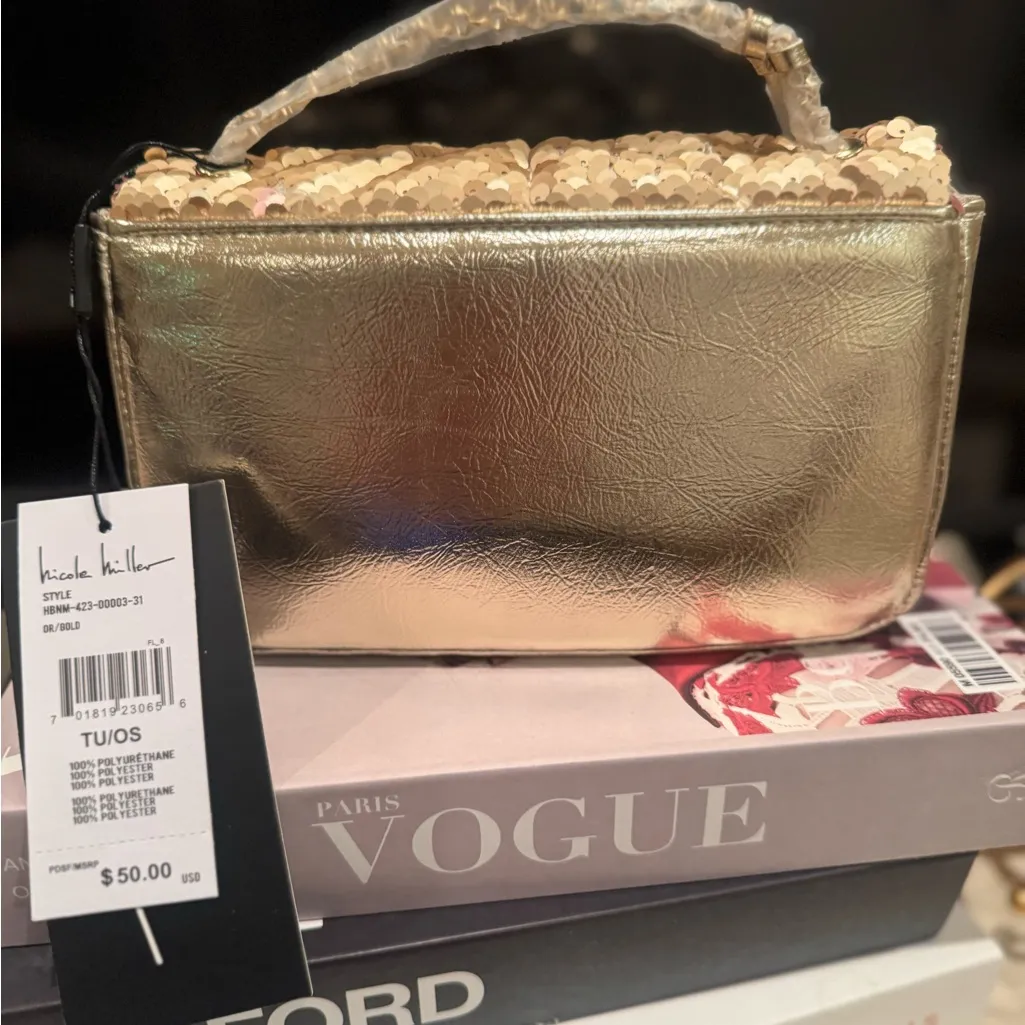 Nicole Miller Gold Sequin Clutch - Image 4