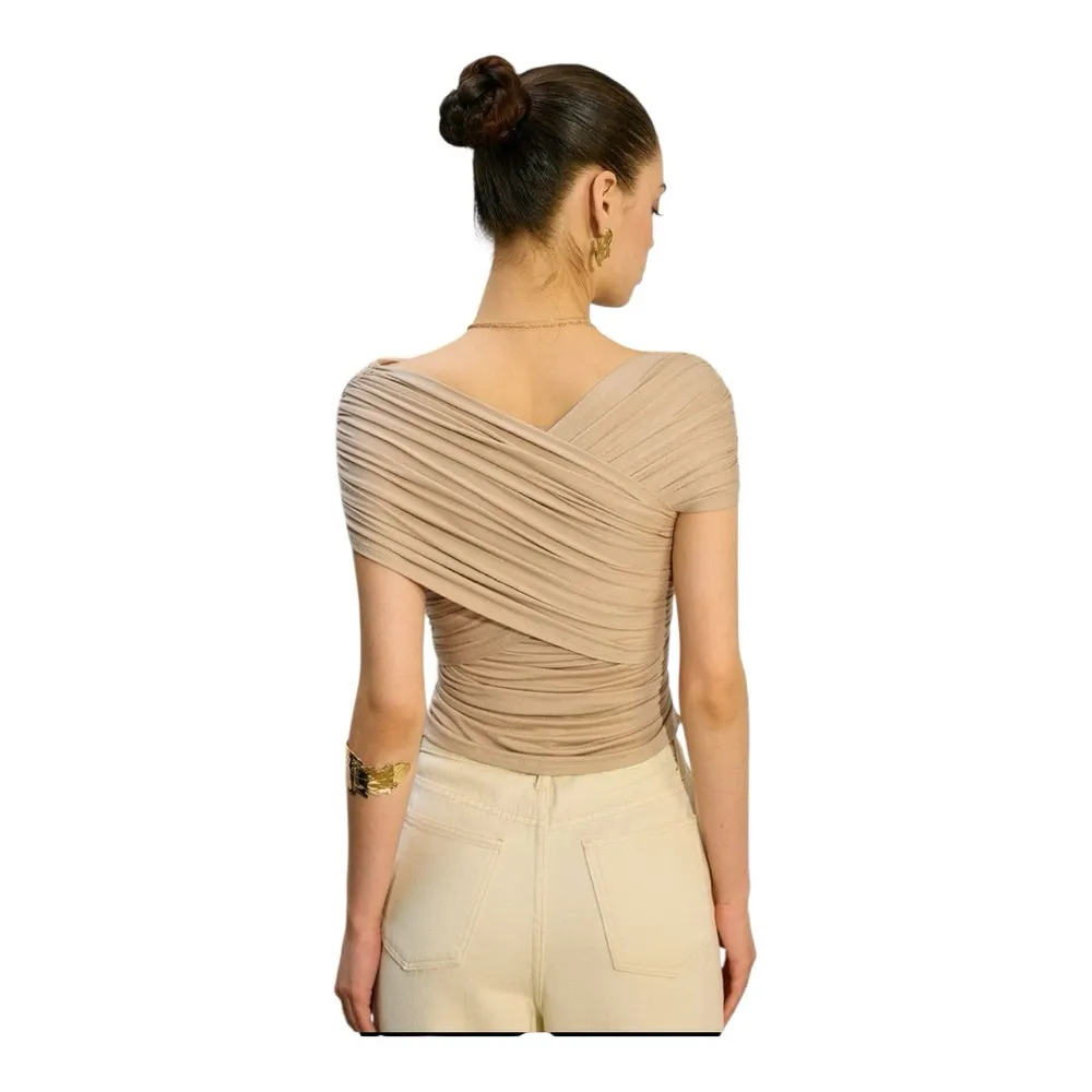 COMMENSE Ruched Crisscross Top
Color: Khaki Size Large NWT Sold out Online Tan - Image 4