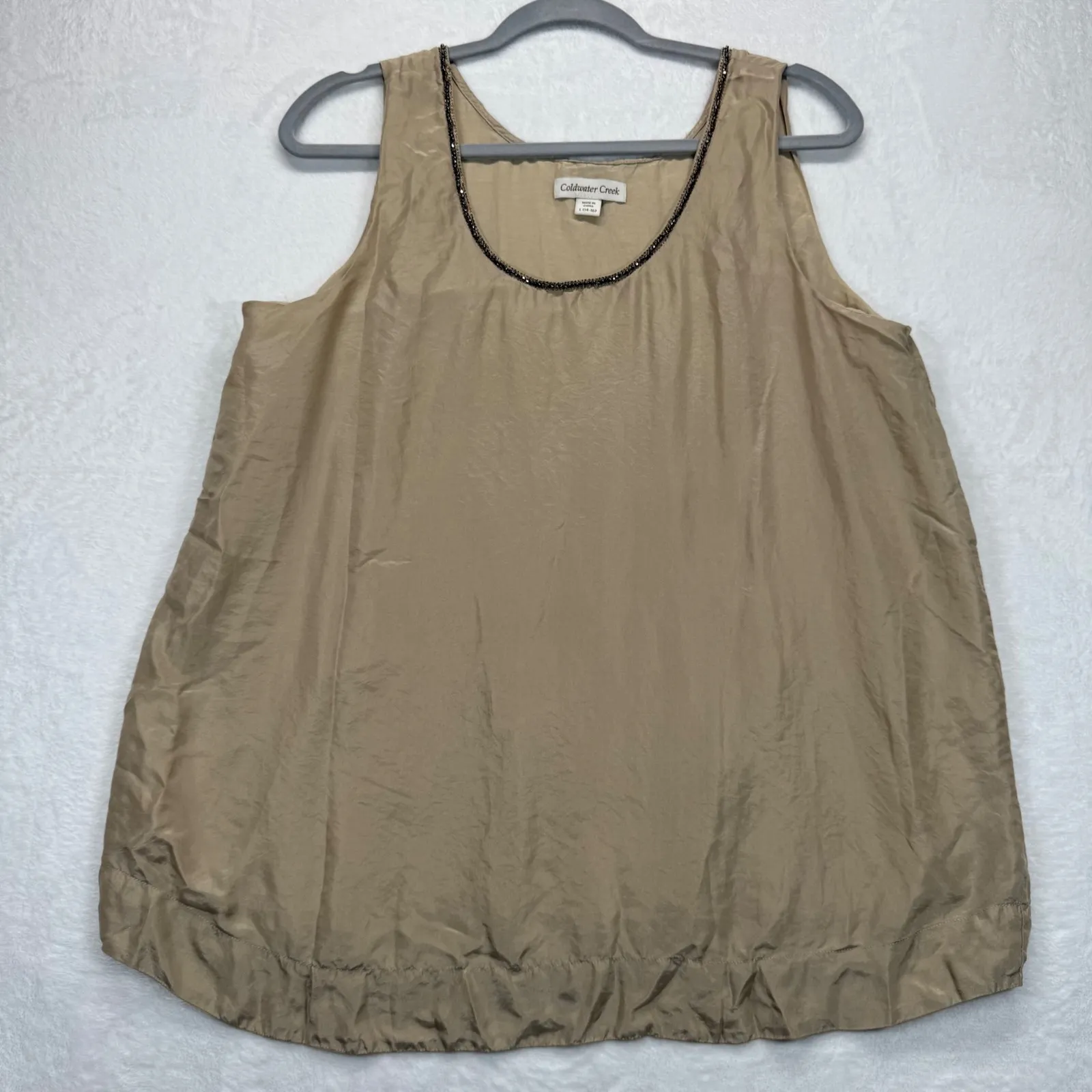 Coldwater Creek Silk Tank Top Beaded Neckline Sleeveless Blouse Women's L - Image 1
