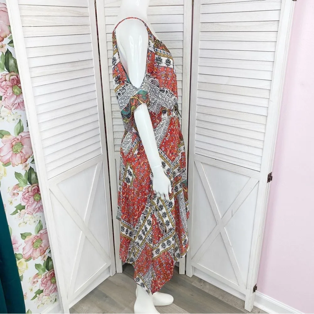 Signature Robbie Bee Patchwork Print Cold Shoulder Midi Dress Red Multi 6 - Image 3