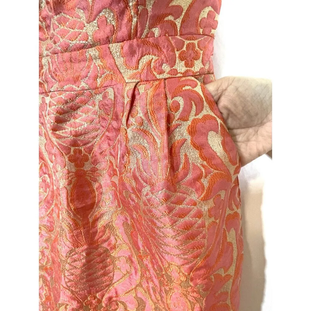 Kate Spade Strapless Faye Dress Guava Pink Size 4 Pineapple Damask Cocktail - Image 4