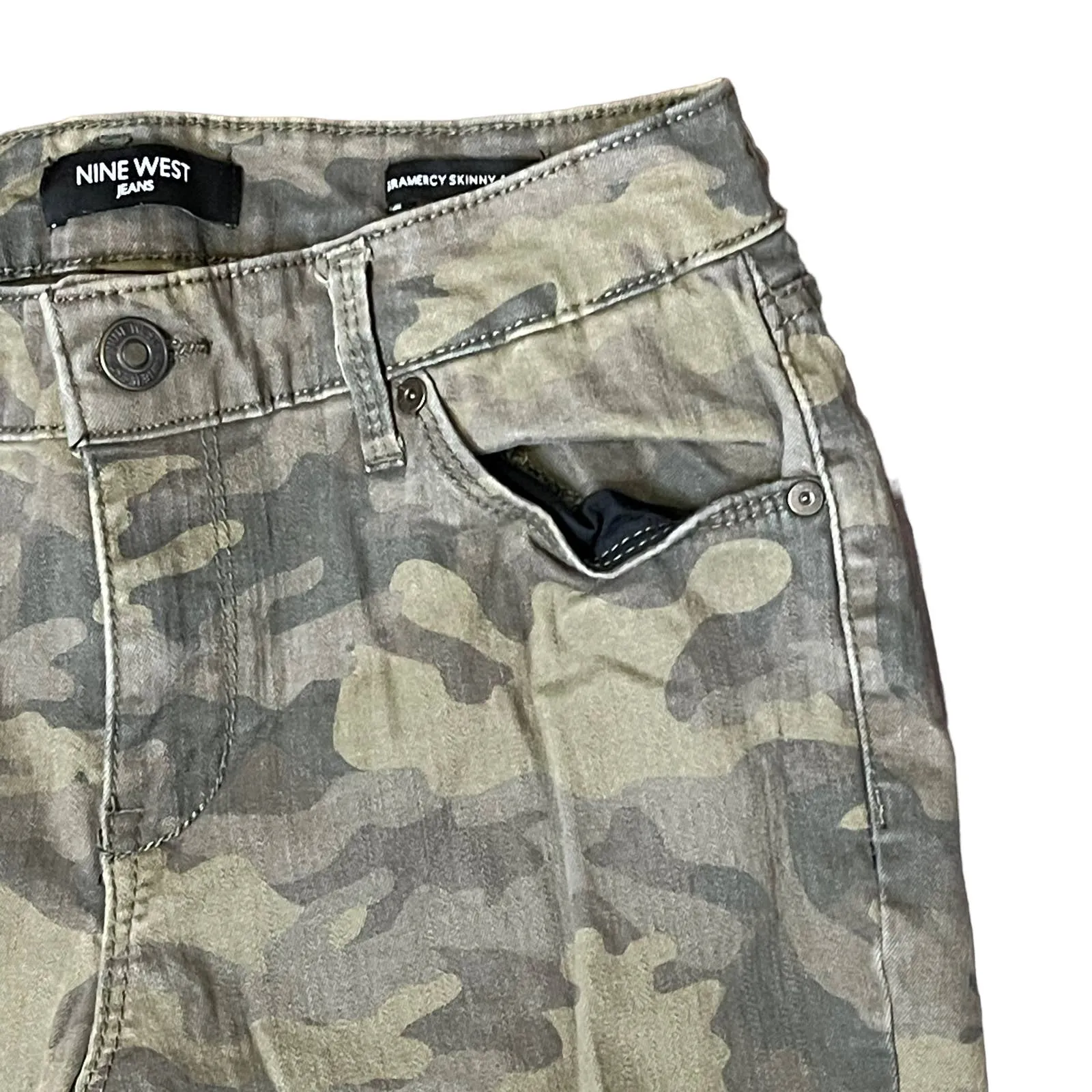 Nine West Gramercy Skinny Ankle‎ Jeans Women Size 4 Camouflage Mid-Rise Green - Image 6