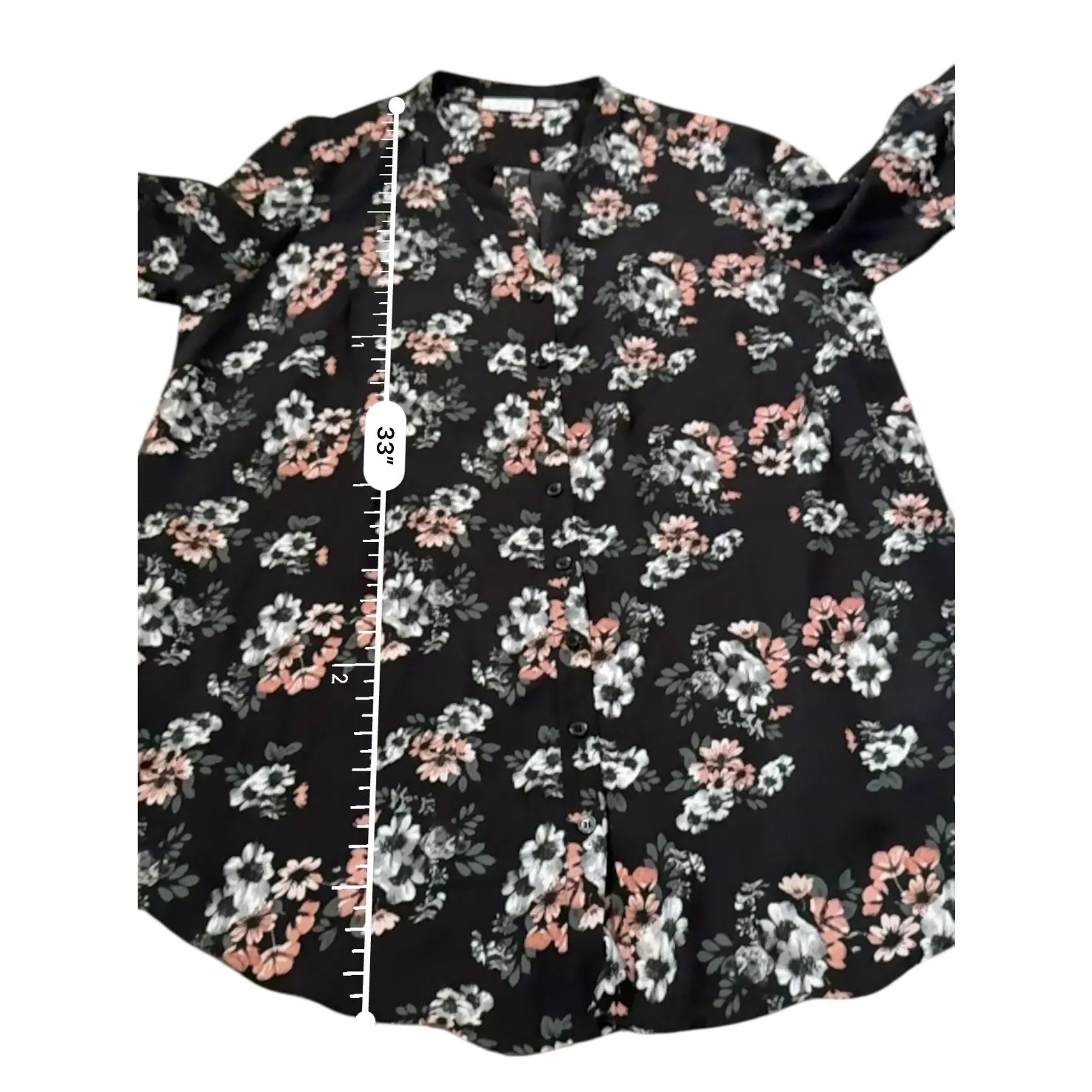 Joan Rivers Floral Blouse Women's 18W Black Pink Long Sleeve Tunic with Ties - Image 6
