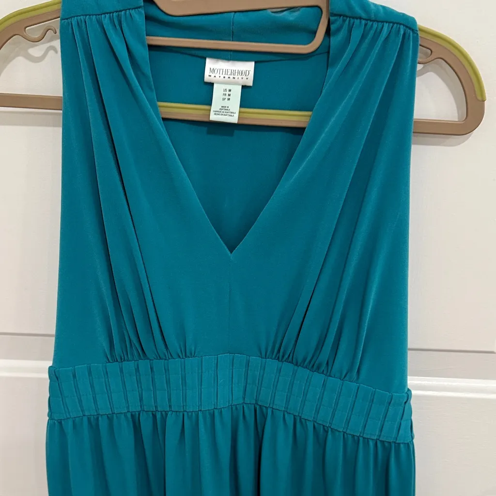 Motherhood Maternity Teal V-Neck Midi Dress - Image 2