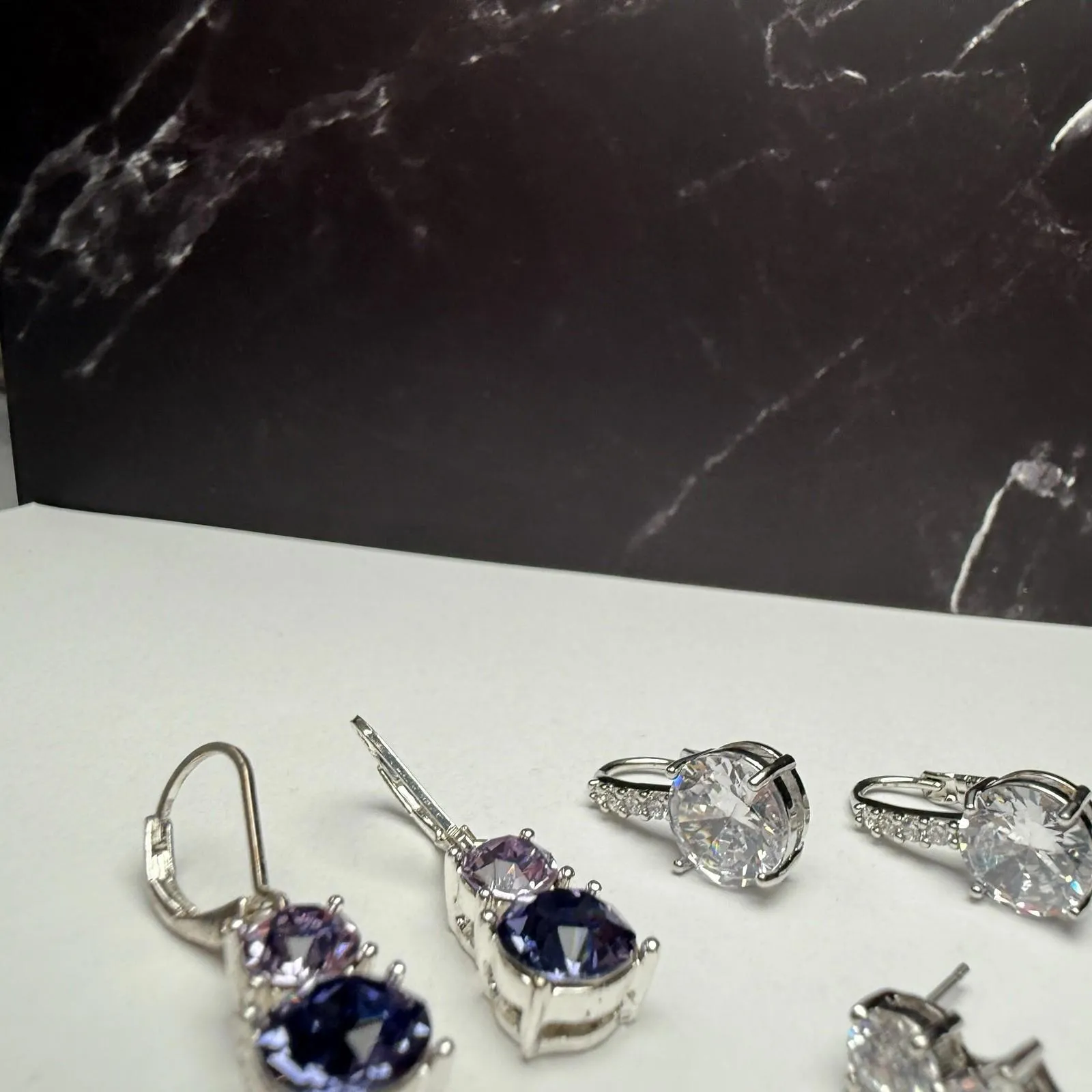 Rhinestone Pierced Earrings Lot Of 4 Silver Tone 2 Are Dangle Drop - Image 3