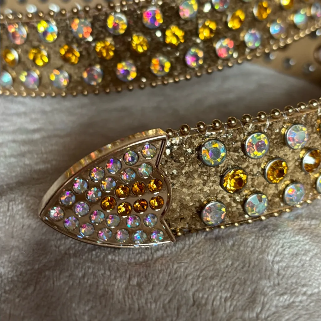 Gold Rhinestone Studded Western Belt NWOT - Image 4