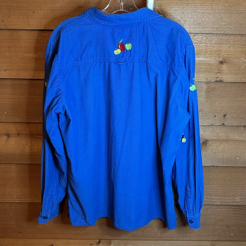 Vintage Quacker Factory Blue Corduroy Apple Embroidered Collar Teacher Art - Image 2