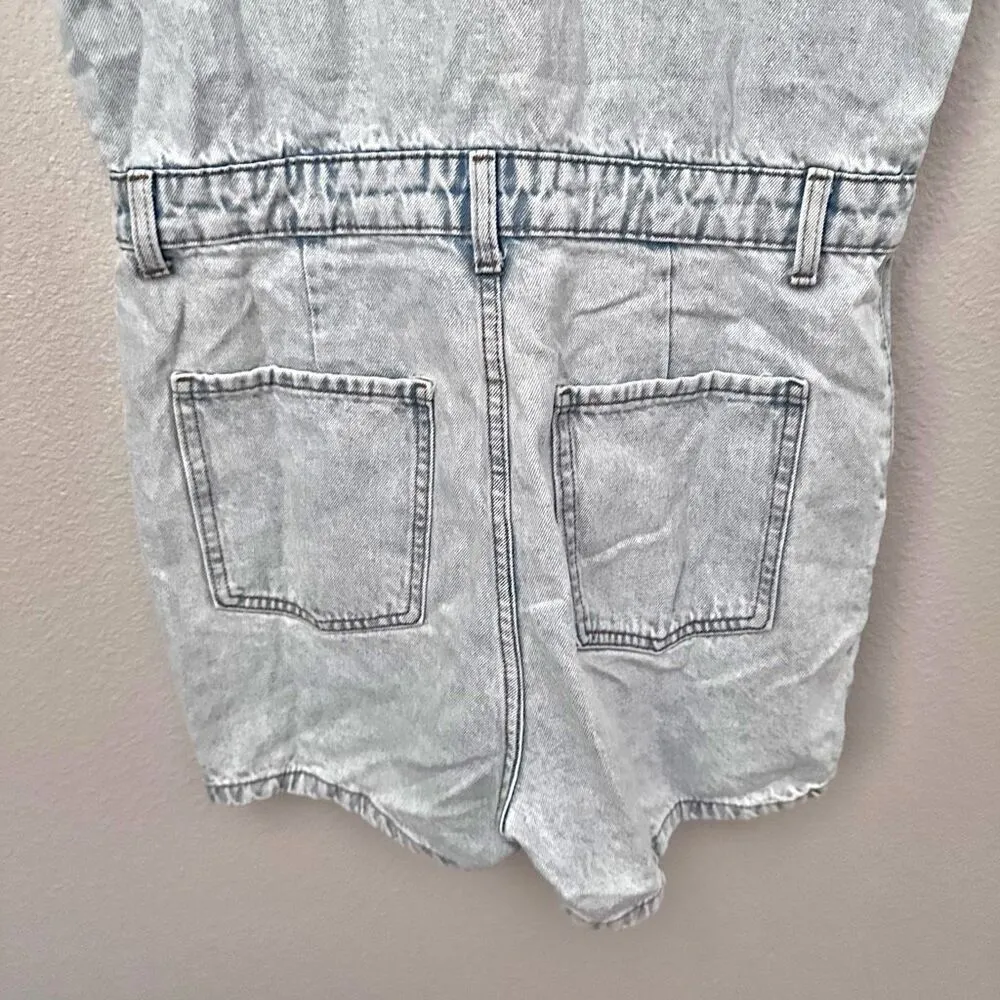 PRIMARK DENIM CO | Light Wash Romper Blue Denim Jean Utility Snap | Size 10 - Image 6