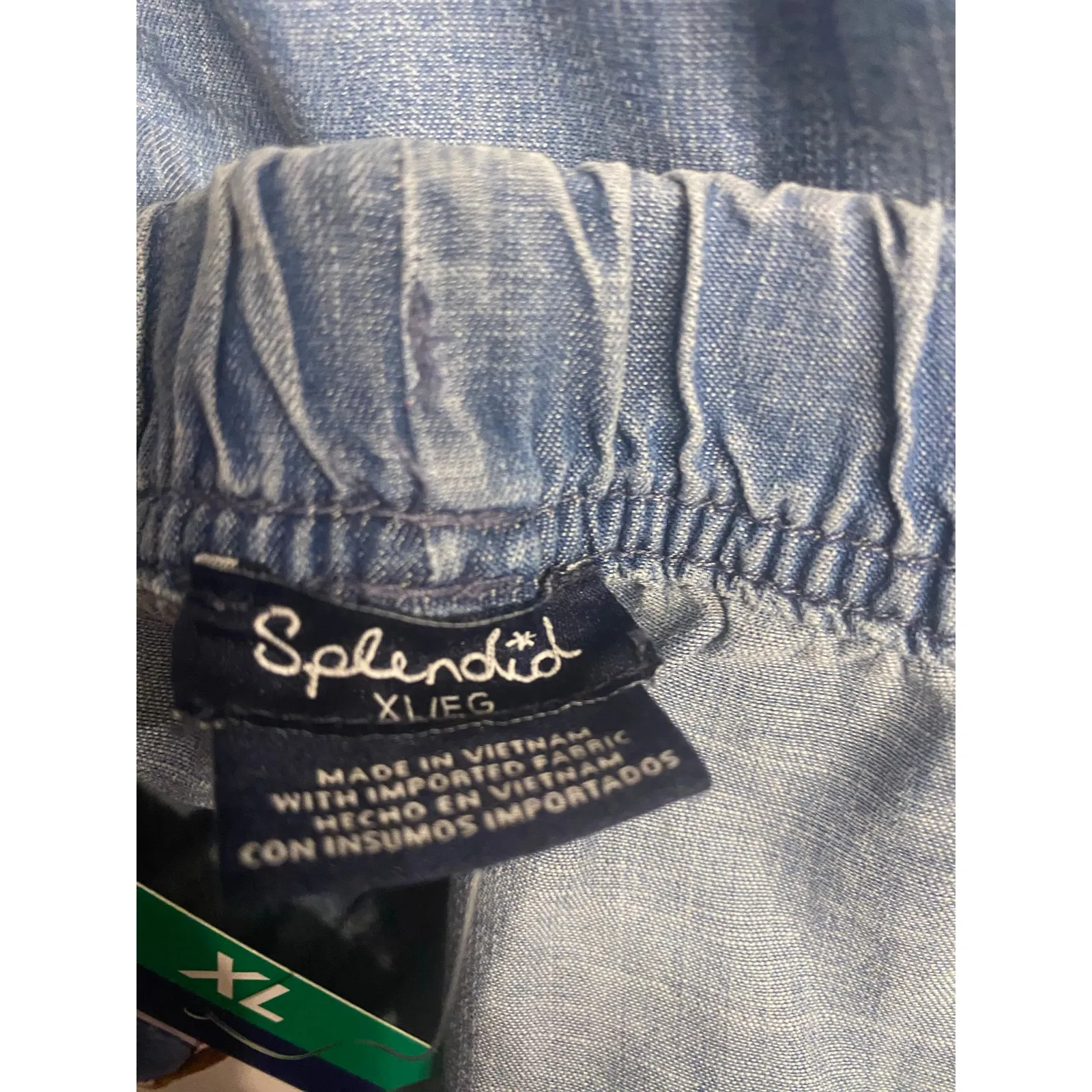 Splendid Lyocell Chambray Cropped Pants Women’s XL Wide Leg Pull-On Blue - Image 6