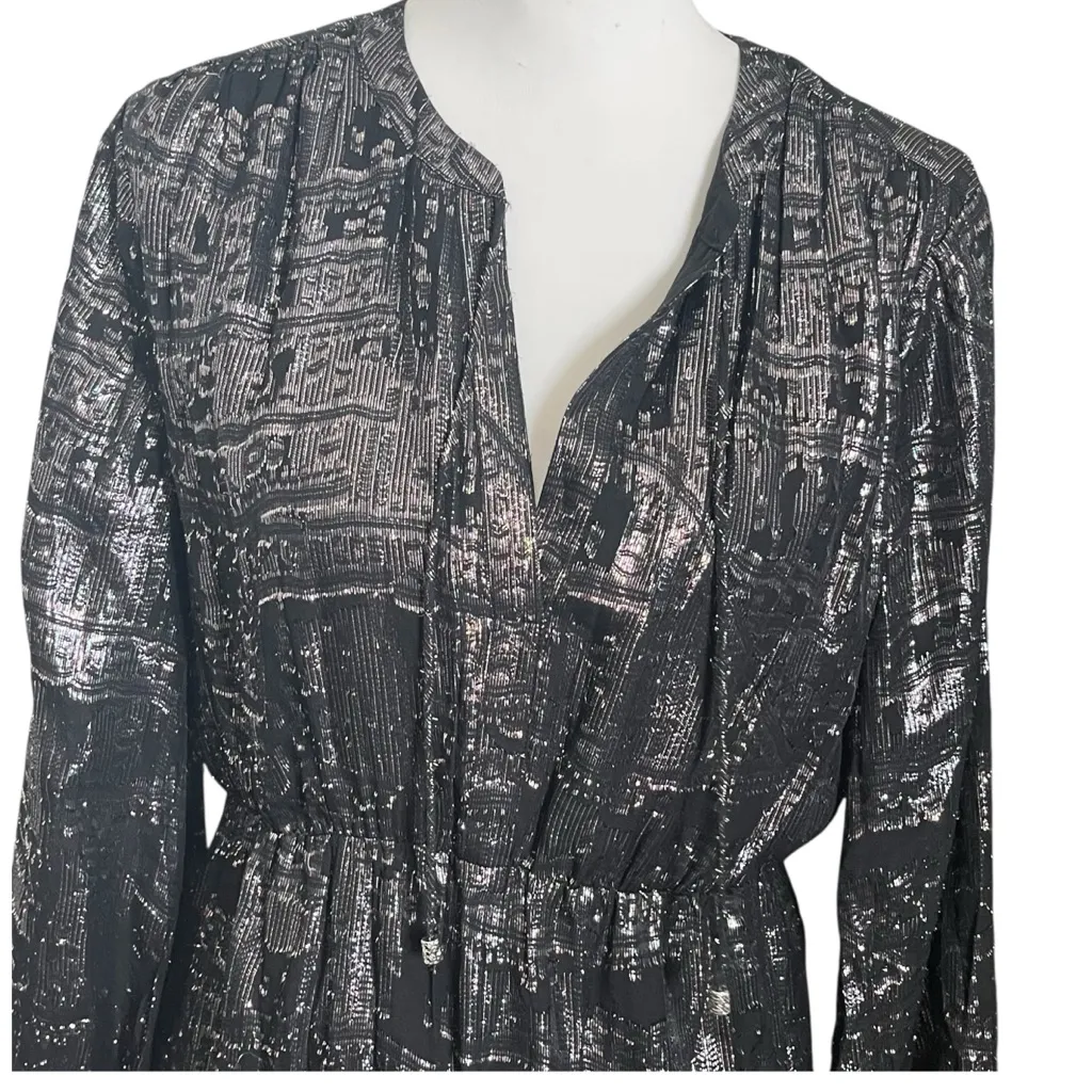 Ba&sh NWT Sophie Black Tiered Midi Dress Women’s Size 6 Silk Metallic Party - Image 4