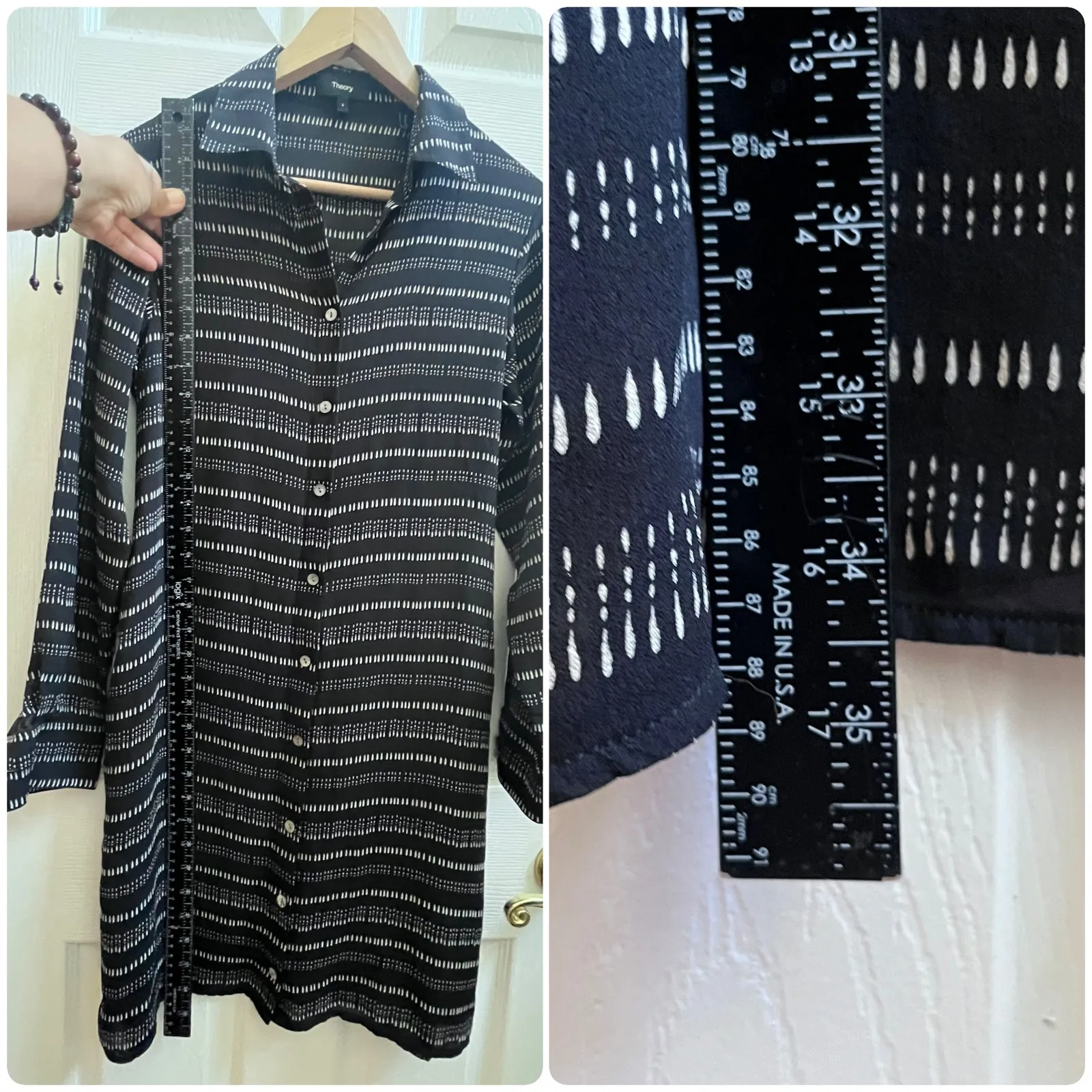 Theory Black Silk Semi Sheer Collared Waist Tie Long Sleeve Shirt Dress Small - Image 12