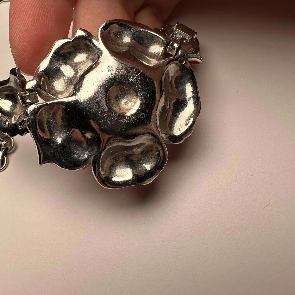 Trifari Philippe Rue de la Paix Pink Flower Rhinestone Enamel Necklace ForRepair - Image 10