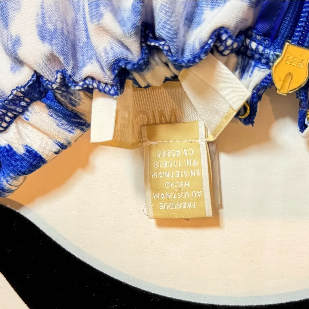 Michael Kors XL Blue White Abstract Halter Dress Gold Chain Resort Beach - Image 8