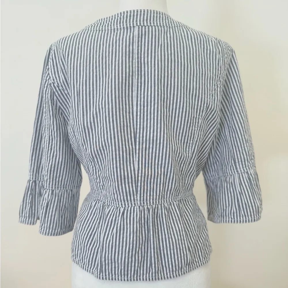Sandro Seersucker Peplum 3/4 Sleeve Light Jacket Size Large - Image 5