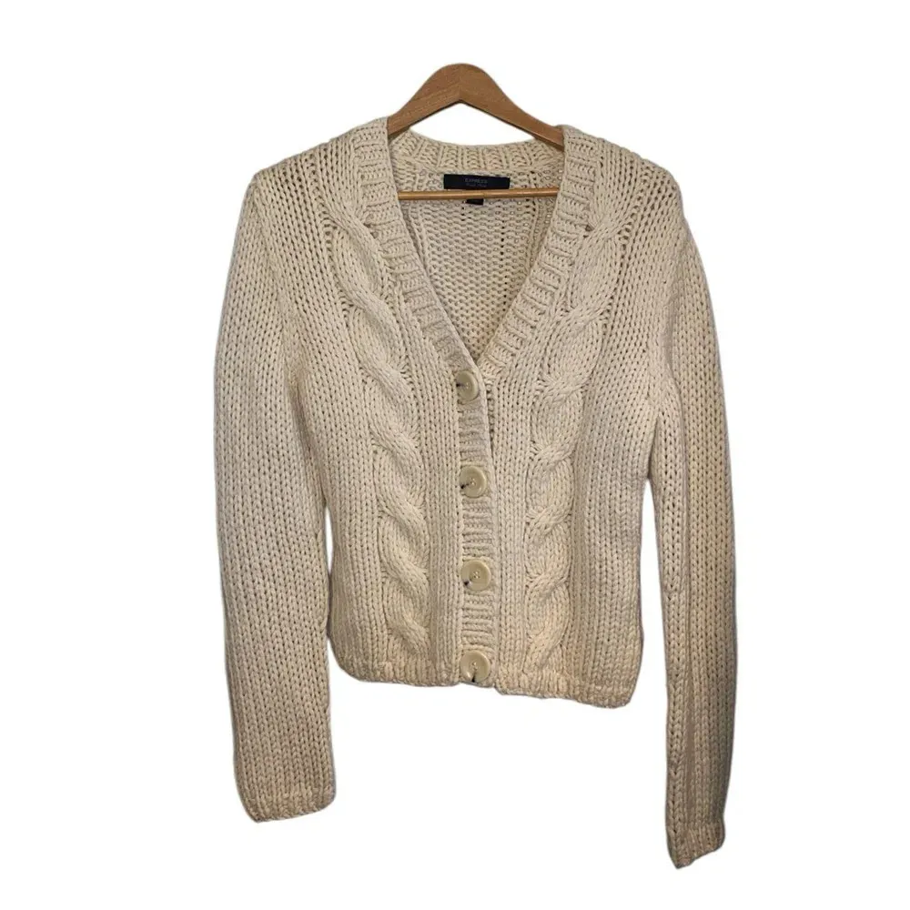 vintage 90s Express Cream chunky cable knit sweater cardigan Fall winter classic - Image 2