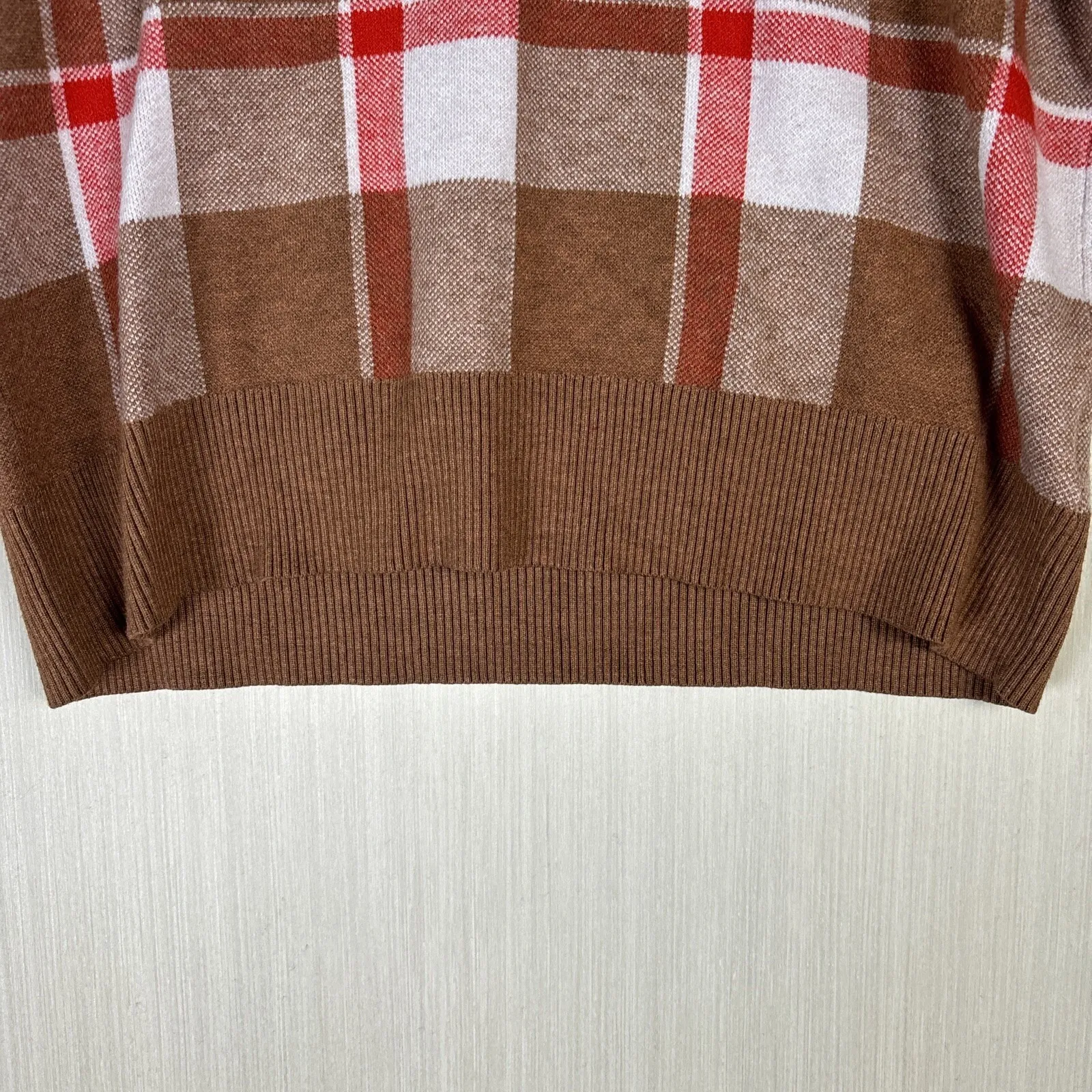 Tahari Womens Sweater Sz S Plaid Turtle Neck Brown Red Harvest Fall Winter Top - Image 4