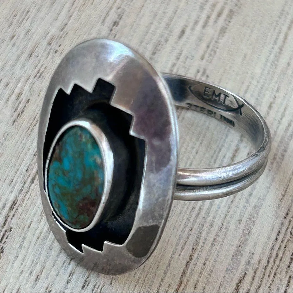 VTG Navajo Sterling Silver Kingman Turquoise Ring by Everett & Mary C. Teller Green - Image 3