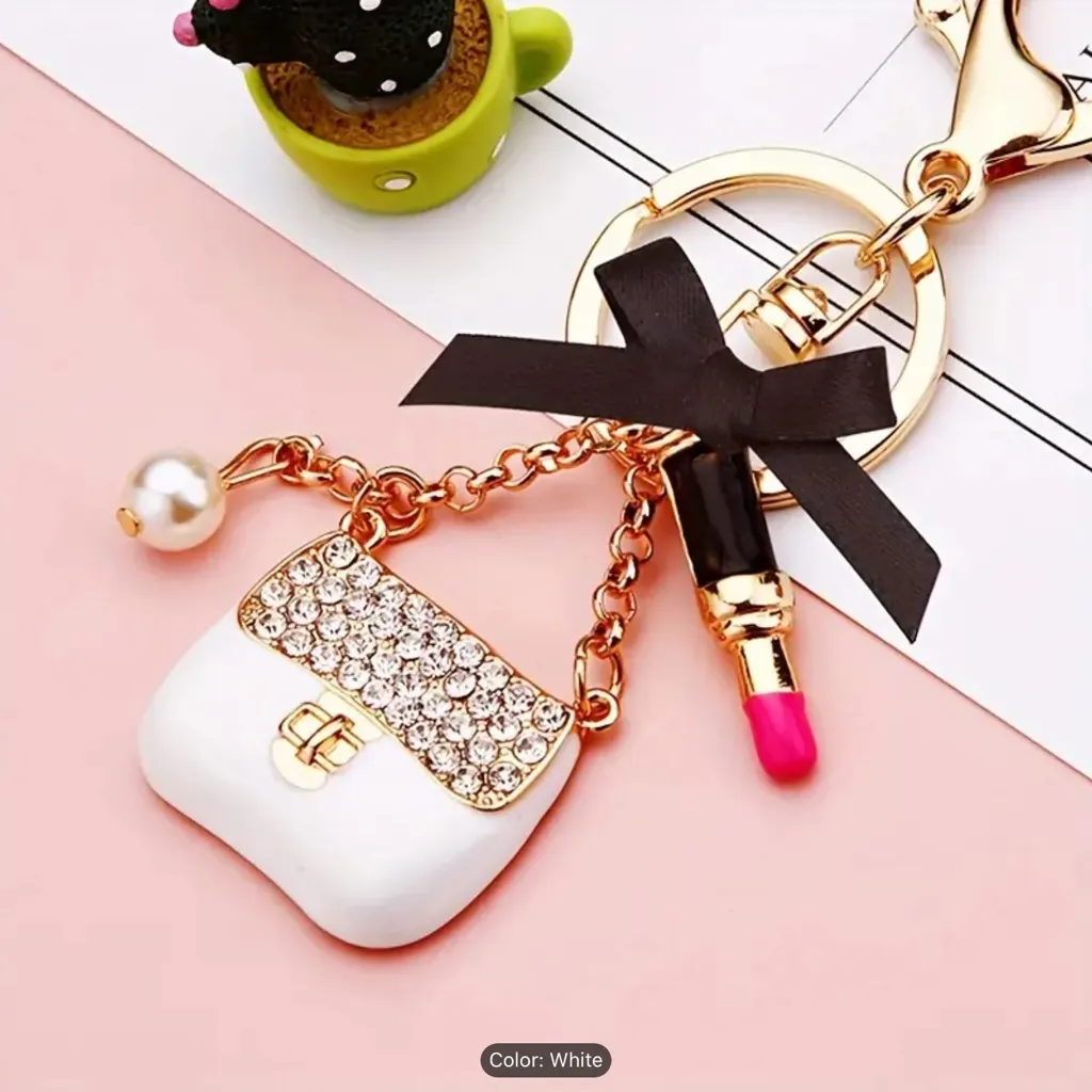 Elegant Mini Bag Charms With Sparkling Bow Fashionista’s Keyring - Image 5