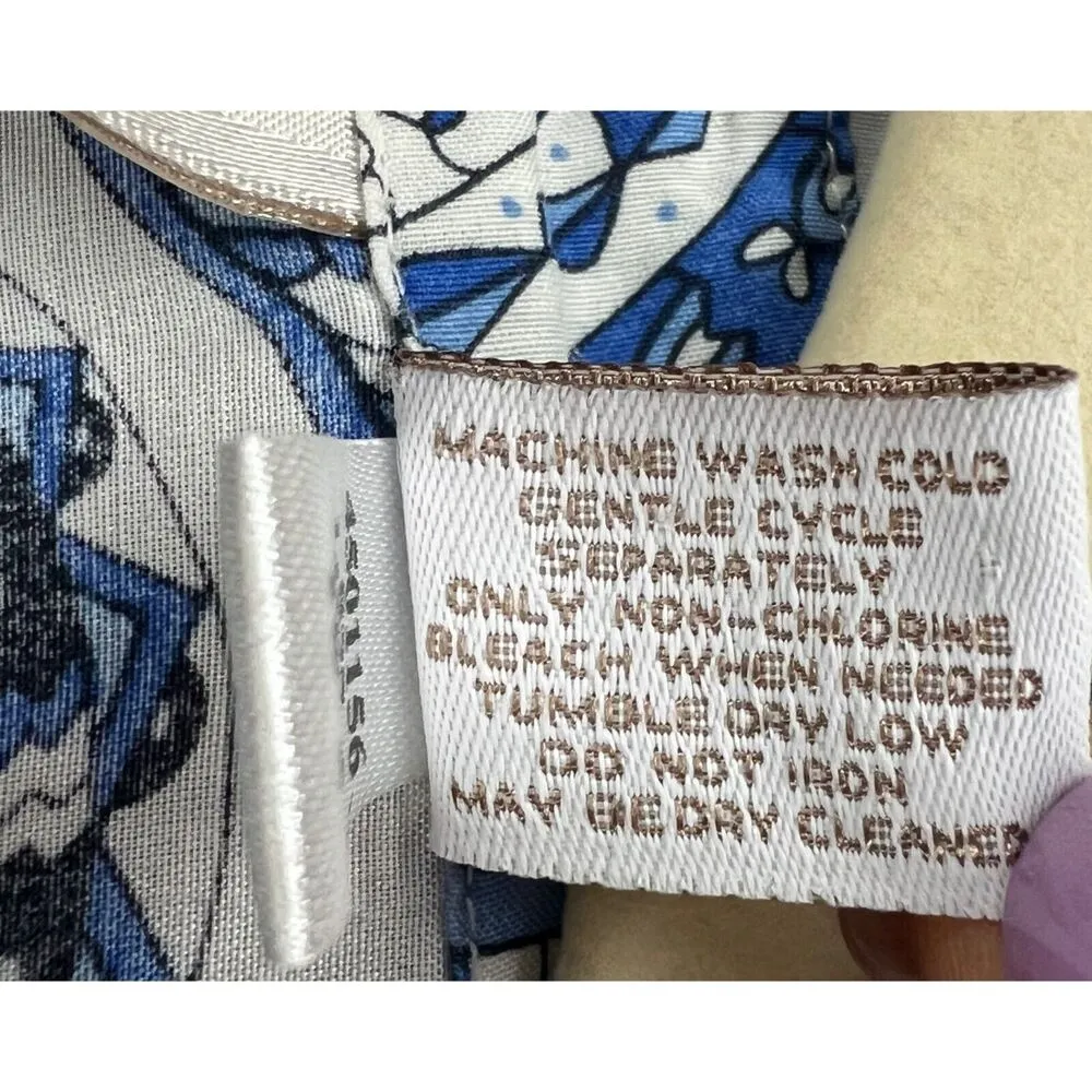 Chicos Blouse Womens US M Blue White Paisley Cotton Silk Button 3/4 Retro Boho - Image 12