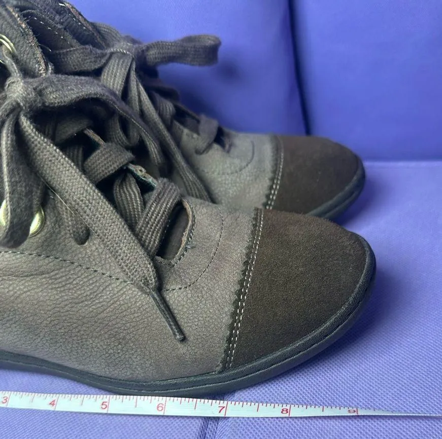 Skechers Brown High Top Laced Up Luxury Wedge Platform Faux Suede Sneakers 7M - Image 9