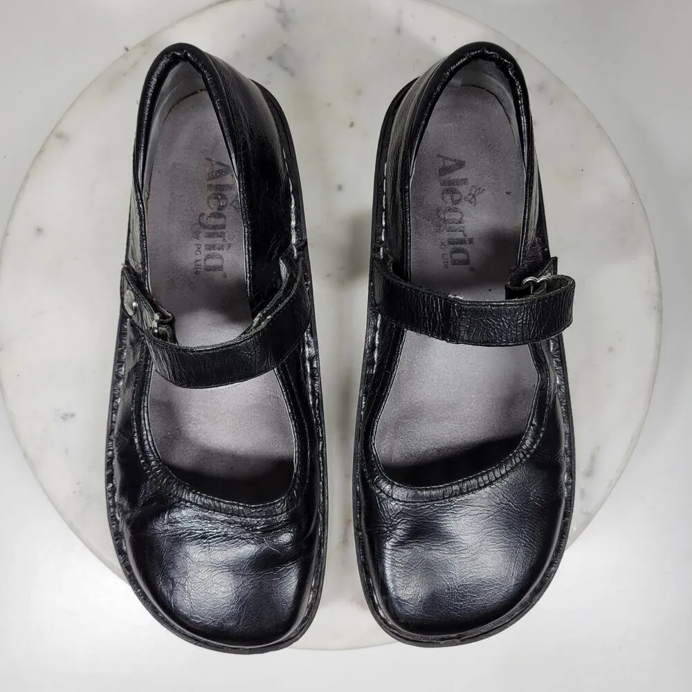 Vintage Alegria Belle Mary Jane Shoes Womens 8.5 Black Crinkle Leather Pumps - Image 13