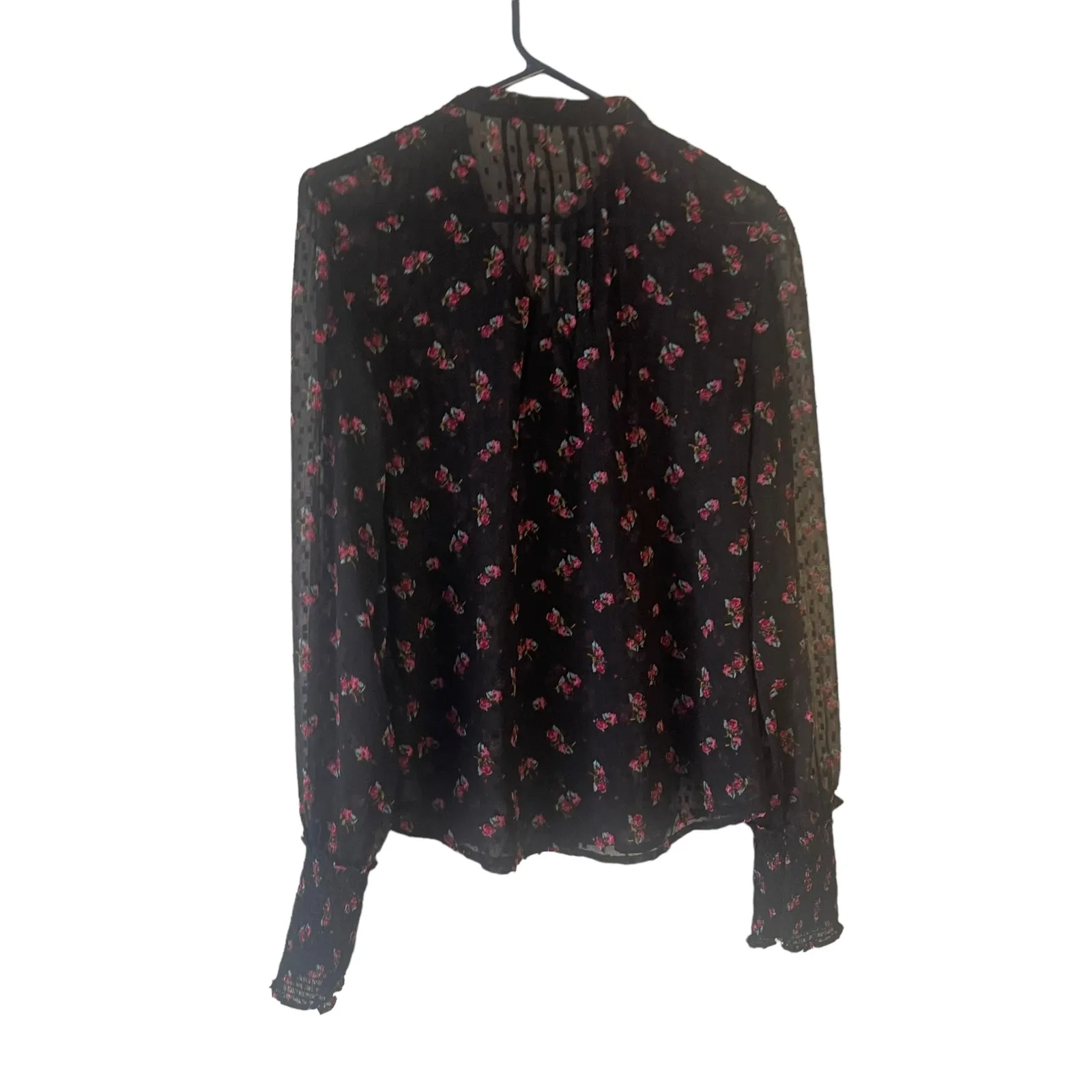 Free People‎ Women Size Small Flowers In December Smocked Sheer Swiss Dot Blouse - Image 6
