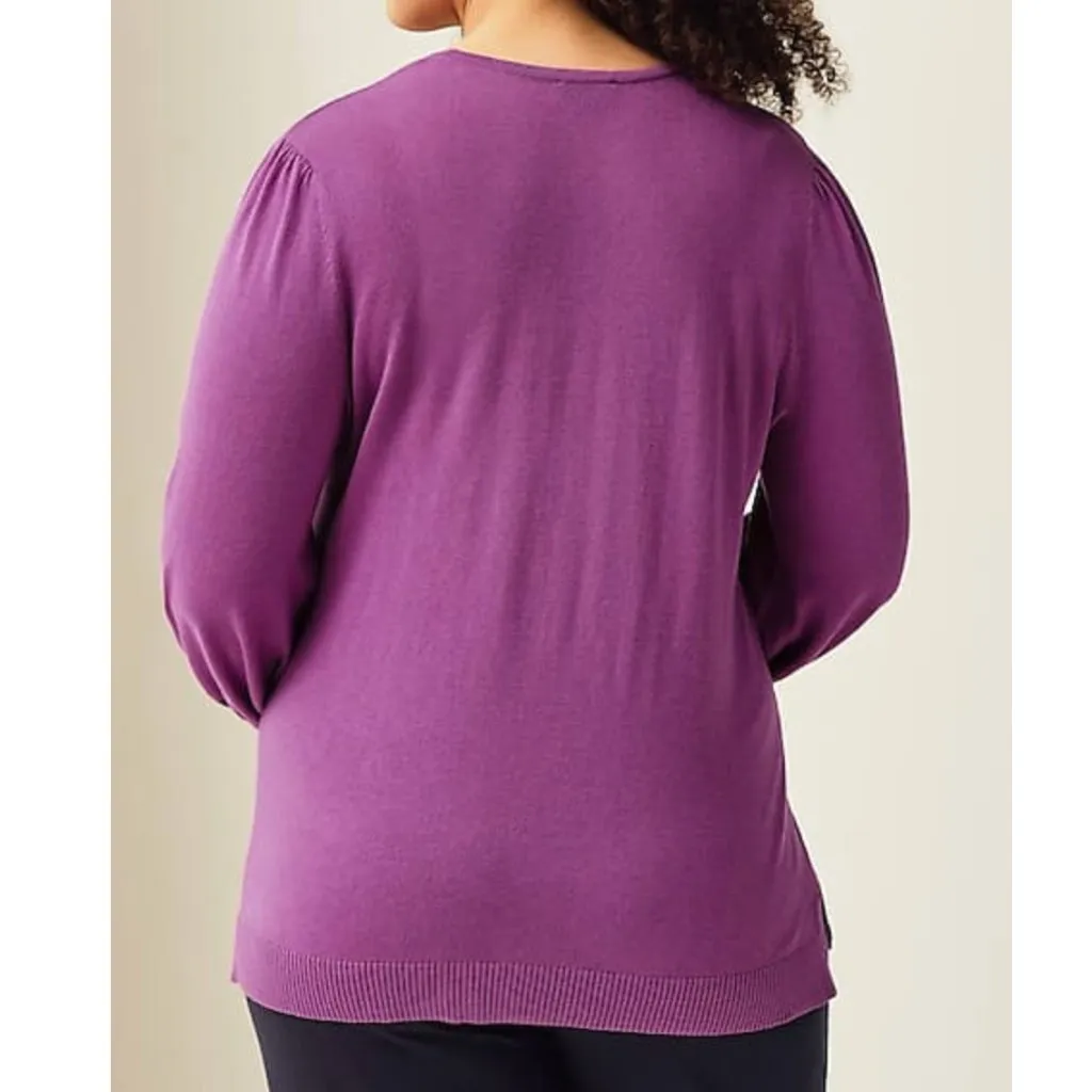 J. JILL Wearever Collection Silk Blend Blouson Sleeve Sweater Purple 3/4 Sleeve Size L - Image 3
