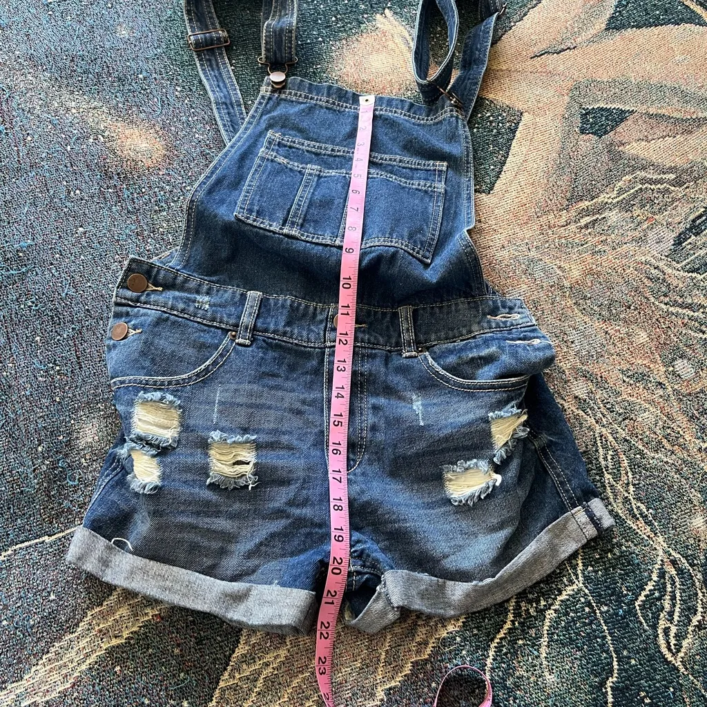 Litz Distressed Denim Short Overalls Blue Wash Women’s Medium Casual Cottagecore - Image 10