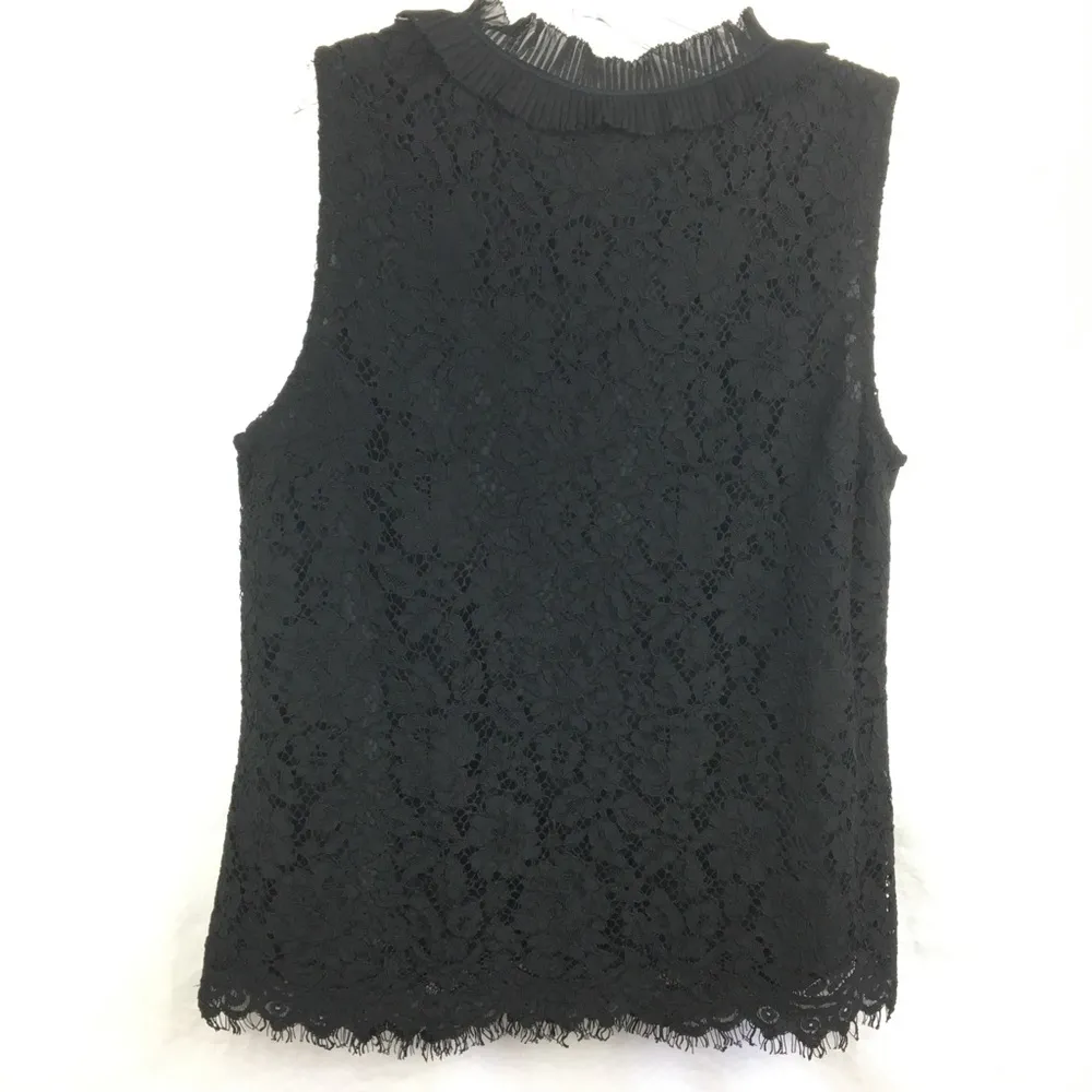 J Crew Black Lace Ruffle Neck Sleeveless Top NEW M - Image 3