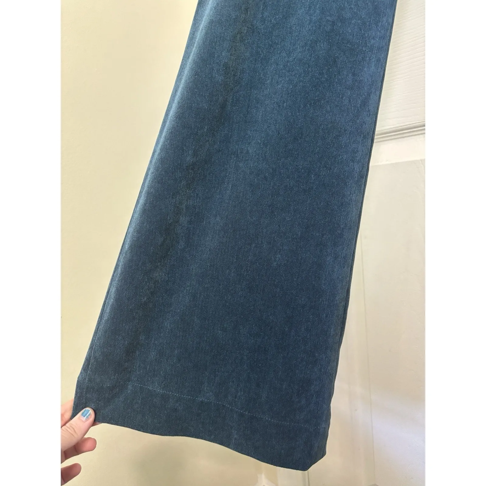 Coldwater Creek Teal Velvet Wide Leg Pants Size 8 Holiday Party Office Velour - Image 3