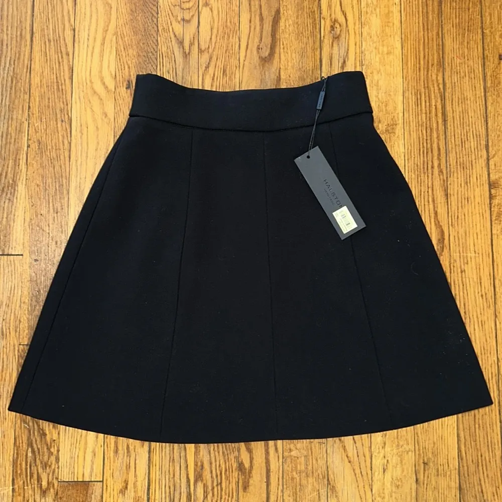 NWT Halston Heritage A line crepe pleated black mini skirt size 2 $275 - Image 2