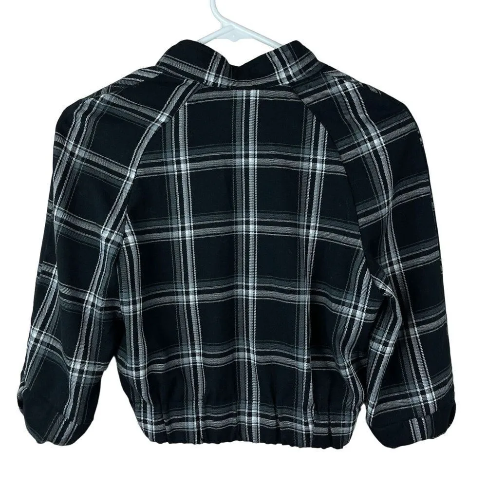 Vintage Rainbow Plaid Crop Top Academia Y2K 90s Womens Sz M Black White Full Zip - Image 6