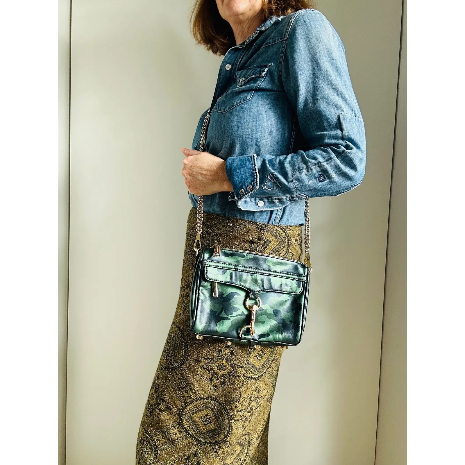 Rebecca Minkoff Camouflage Leather Handbag Crossbody to clutch Green - Image 5