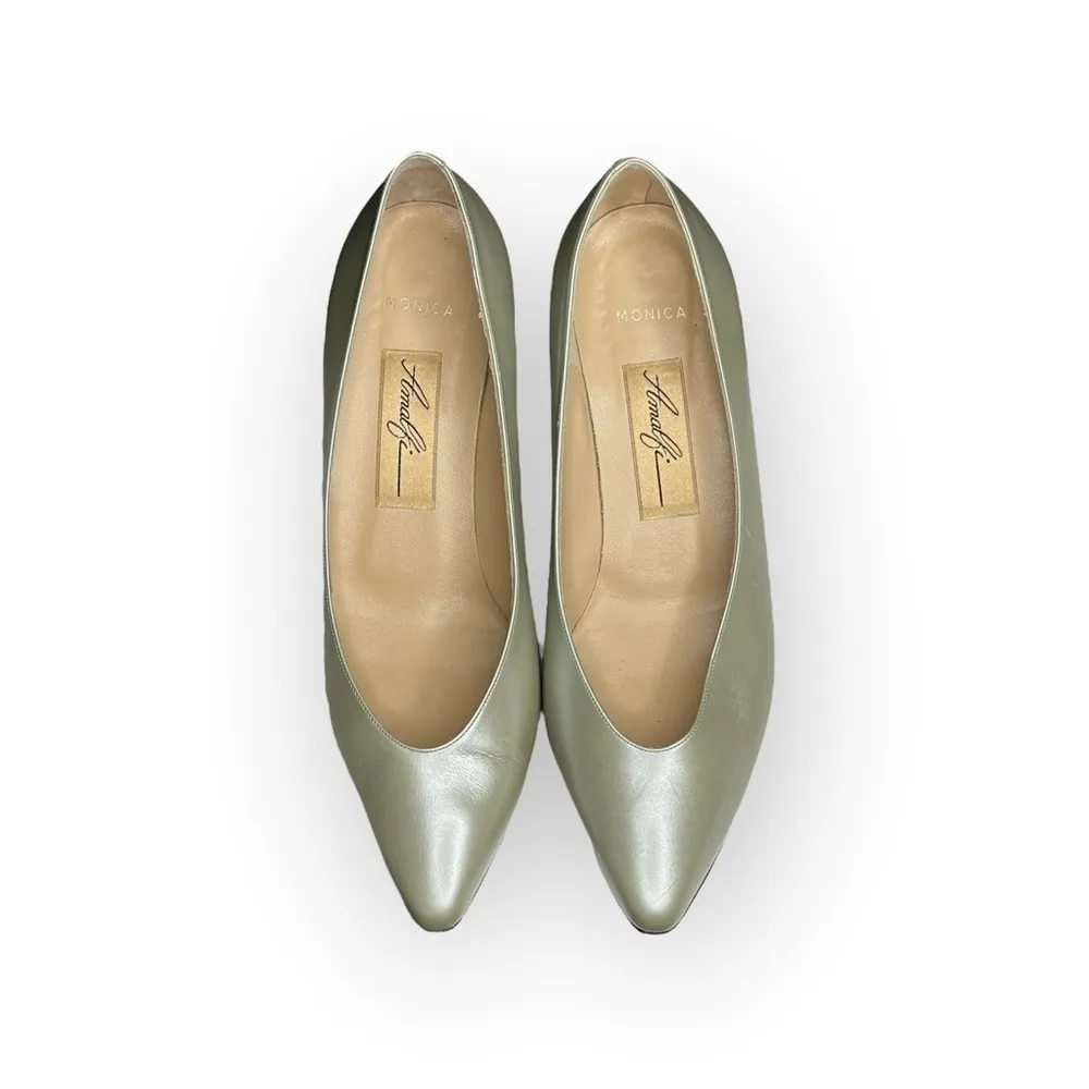 Vintage: Amalfi ❤︎︎ Monica Kitten Heel Pumps ❤︎︎ Pastel Mint Pearl Leather ❤︎︎ 7 Silver - Image 10